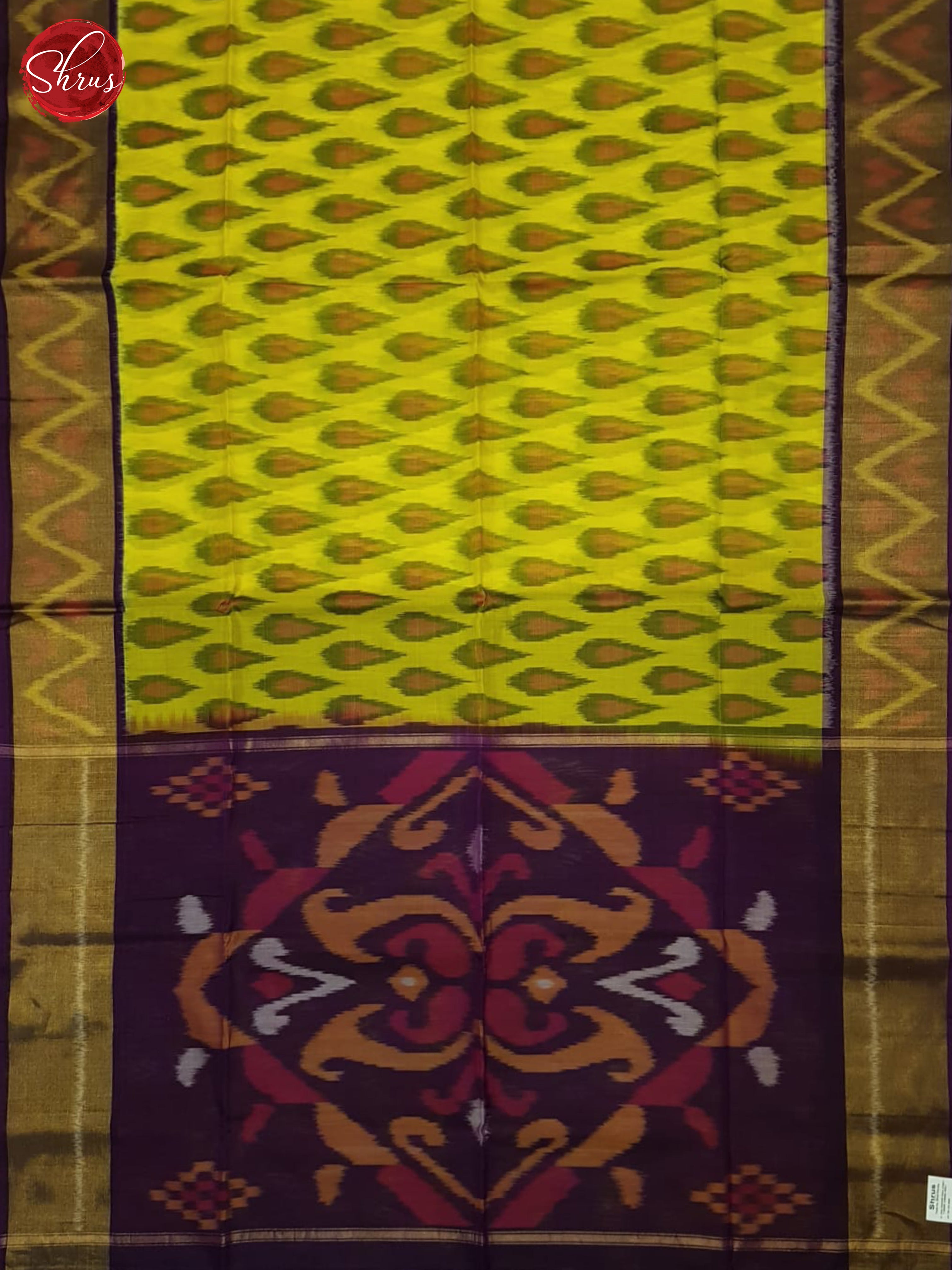 Lime Yellow And Purple- Pochampally Silk Cotton Saree - Shop on ShrusEternity.com
