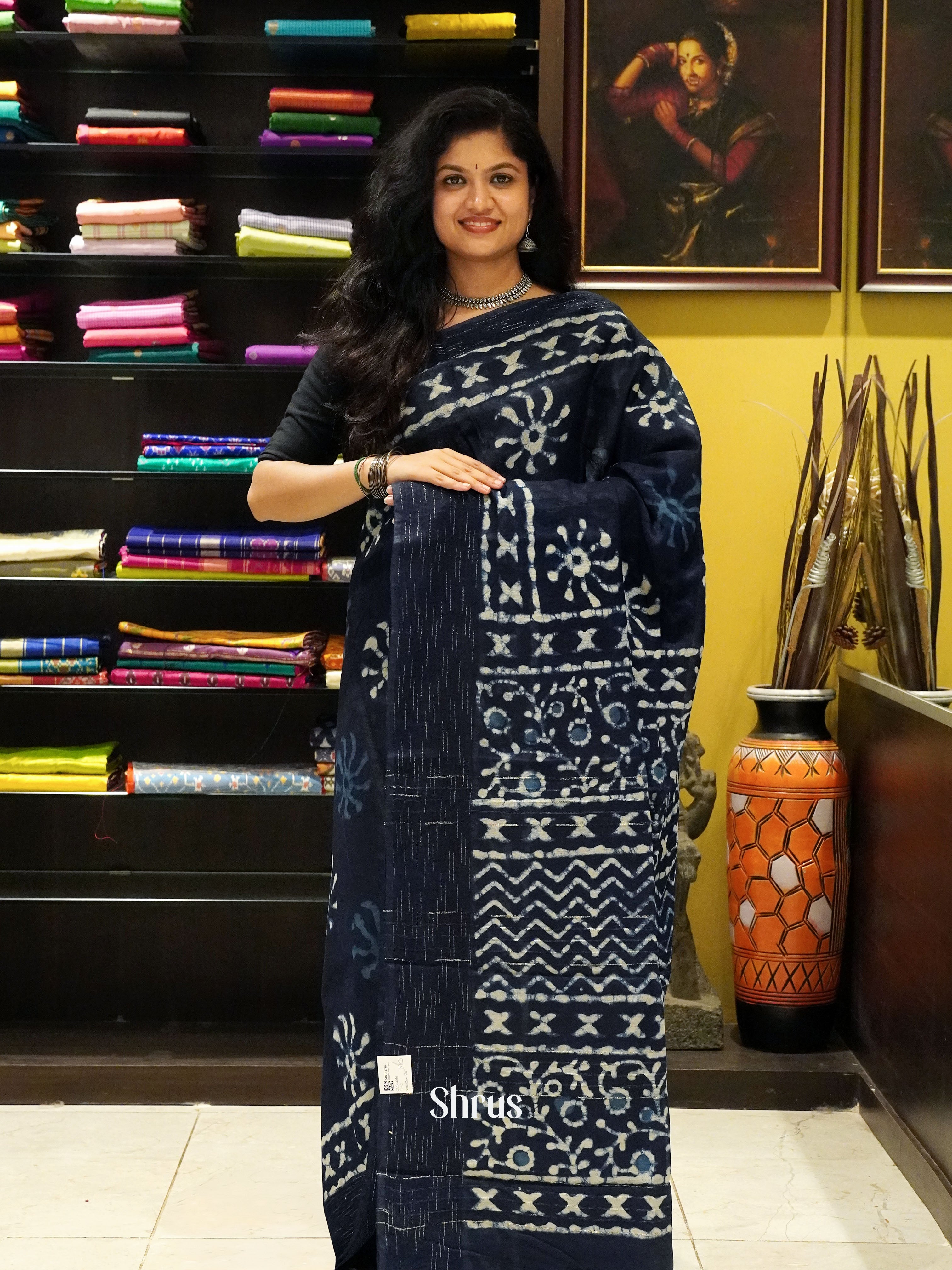 Blue(Single Tone) - Semi Chanderi Saree - Shop on ShrusEternity.com