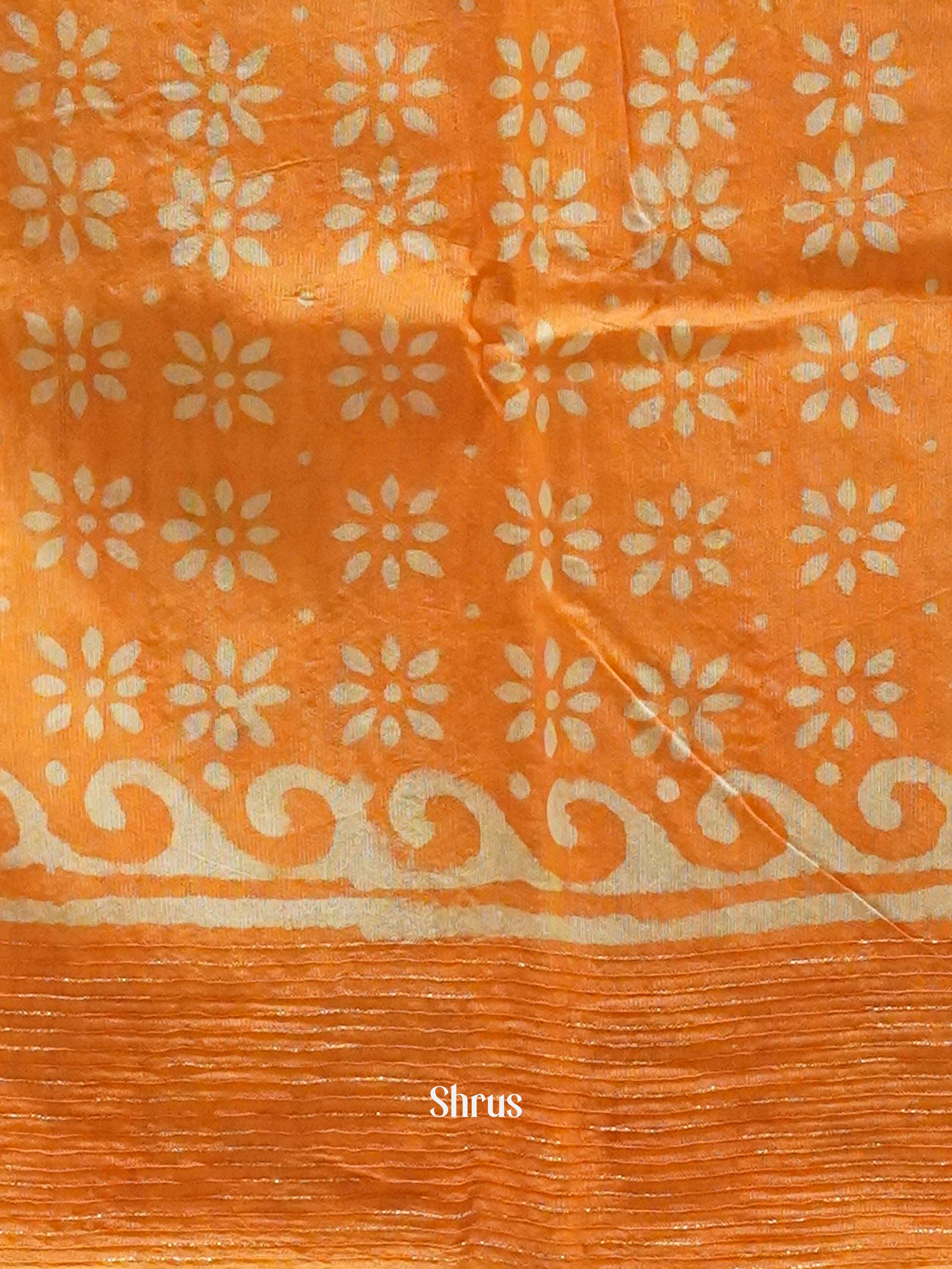 Orange(Single Tone) - Semi Chanderi Saree - Shop on ShrusEternity.com
