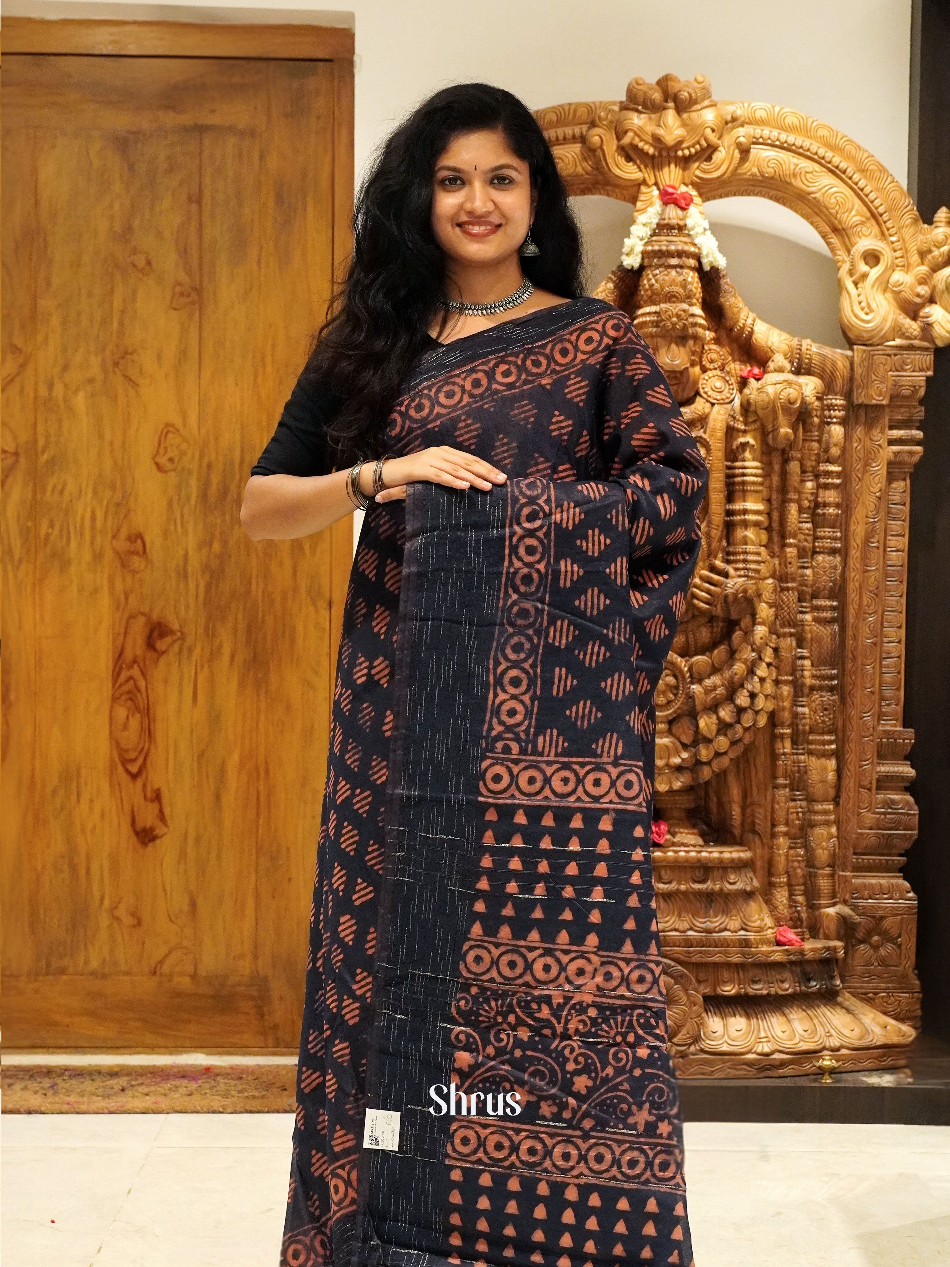 Blue(Single Tone)- Semi Chanderi Saree - Shop on ShrusEternity.com