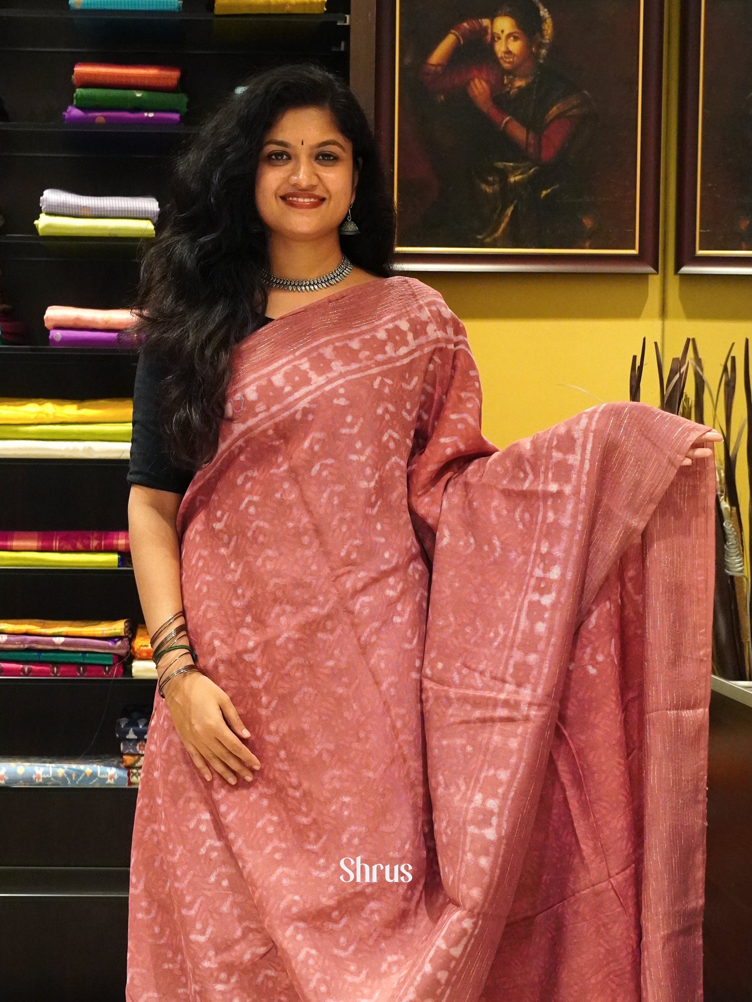 Dusty Pink(Single Tone)- Semi Chanderi Saree - Shop on ShrusEternity.com