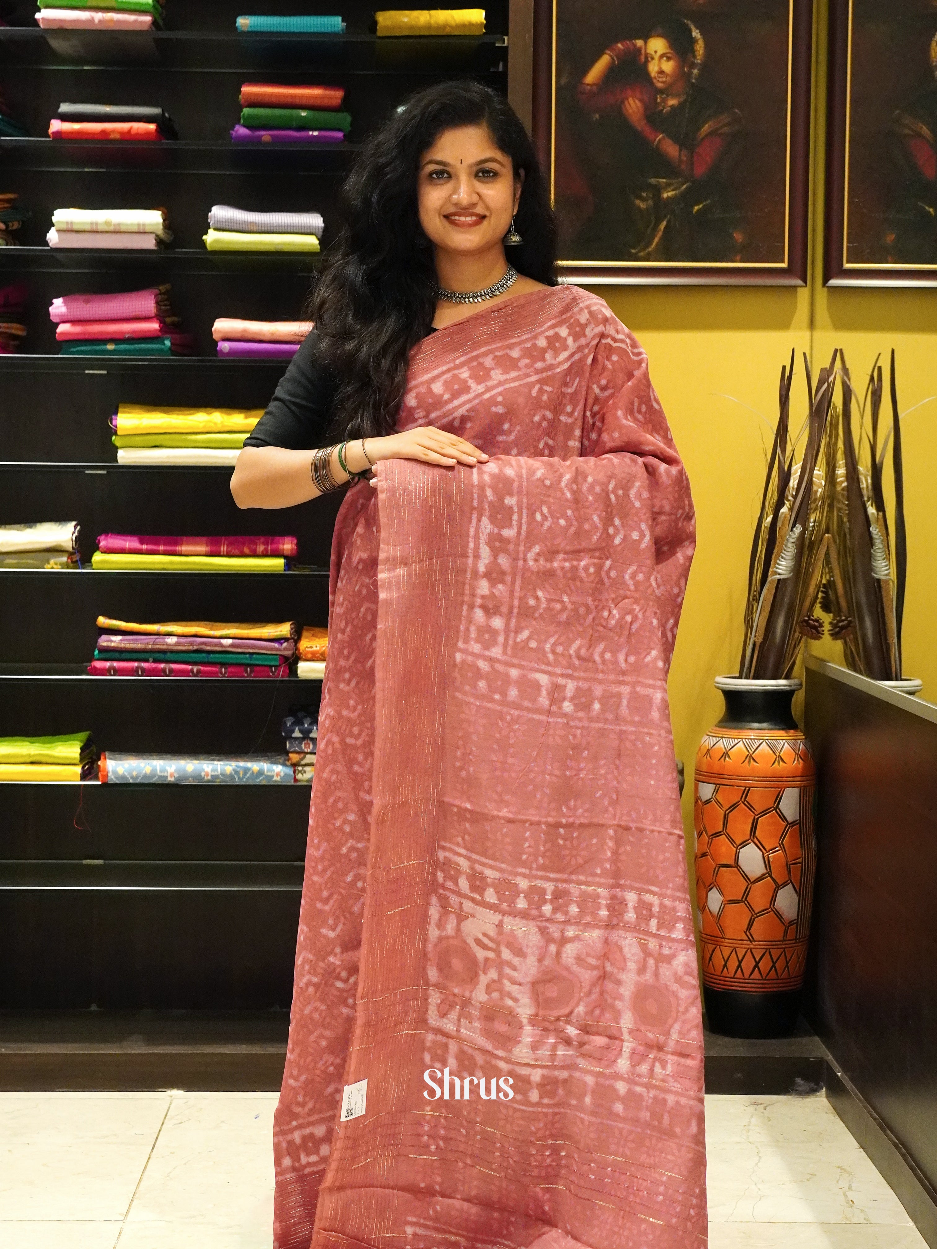 Dusty Pink(Single Tone)- Semi Chanderi Saree - Shop on ShrusEternity.com