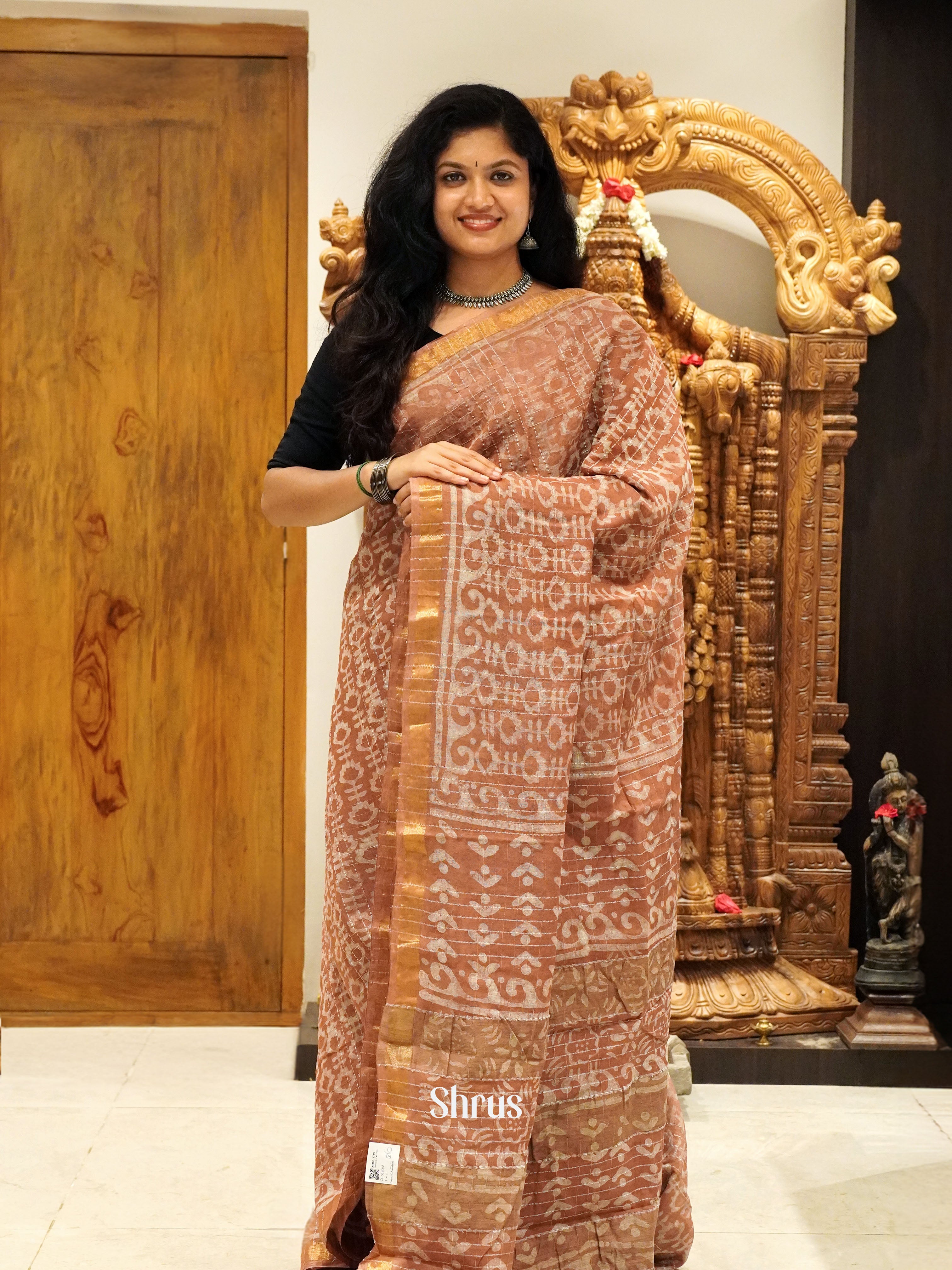Dusty Pink(single Tone) - Semi Chanderi Saree - Shop on ShrusEternity.com