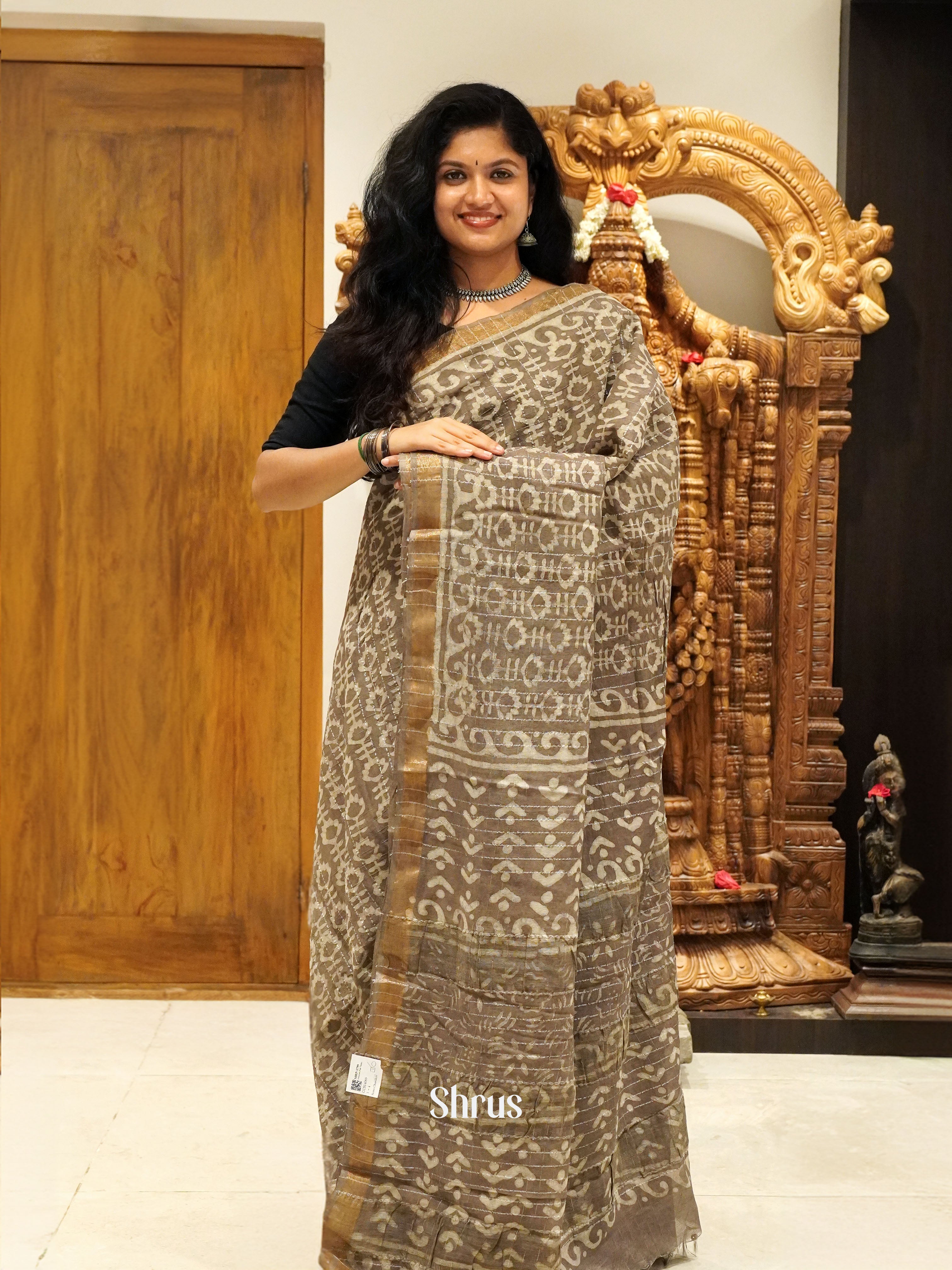 Brown(Single Tone) - Semi Chanderi Saree - Shop on ShrusEternity.com