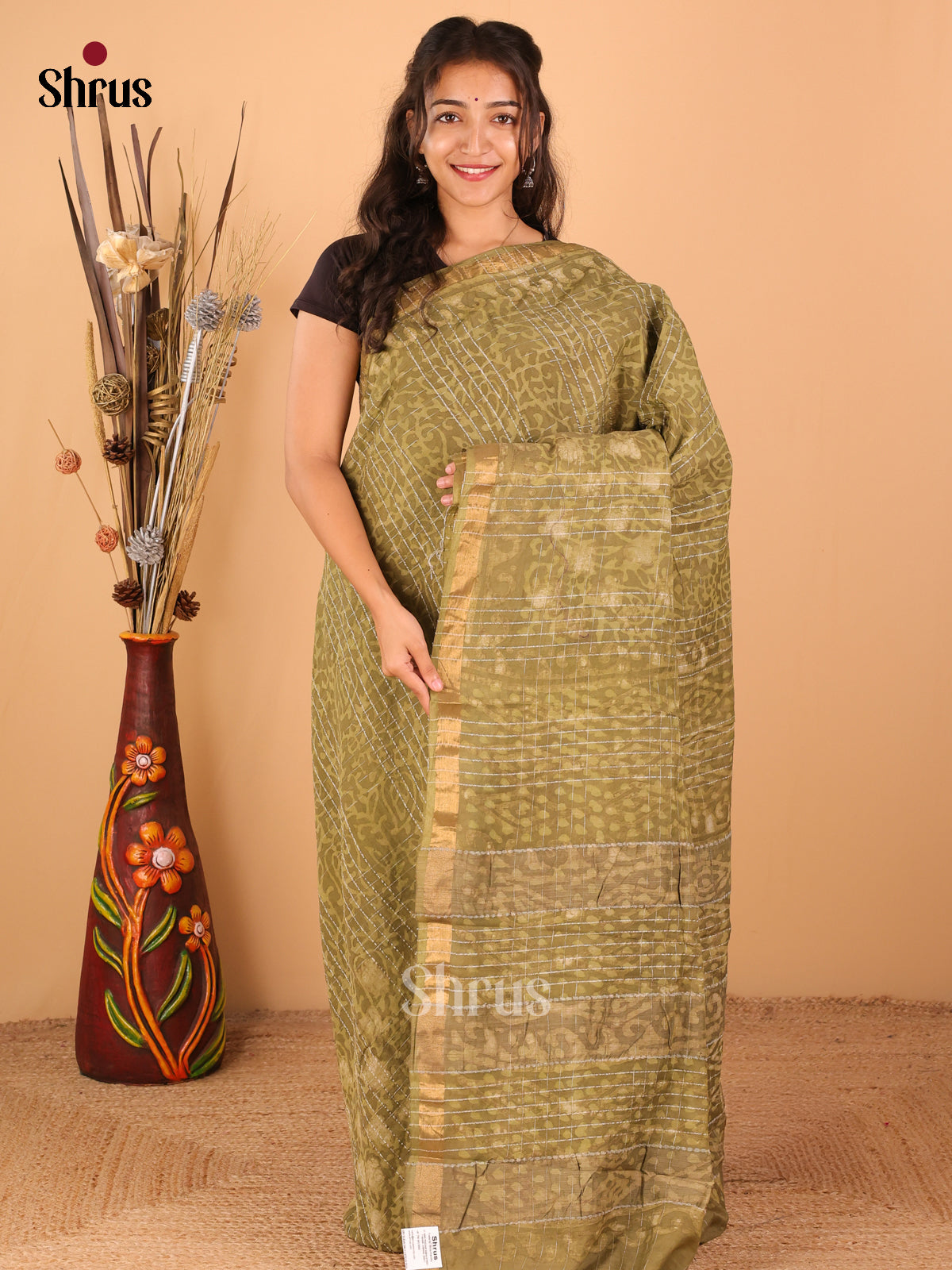Mehandi Green - Semi Chanderi - CCS14080 - Shop on ShrusEternity.com