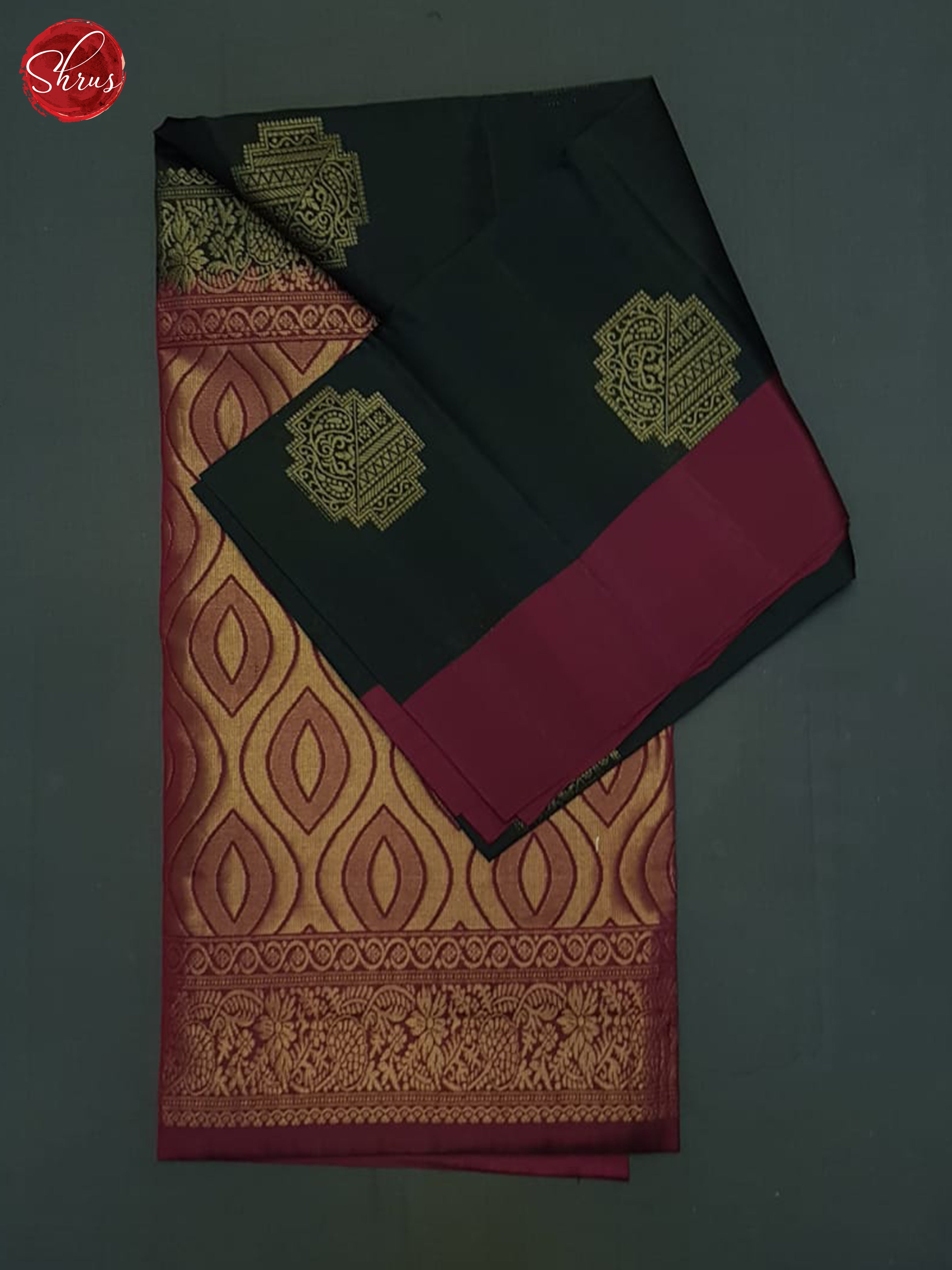 Blackish Green And Wine- Soft Silk Half-pure Saree - Shop on ShrusEternity.com
