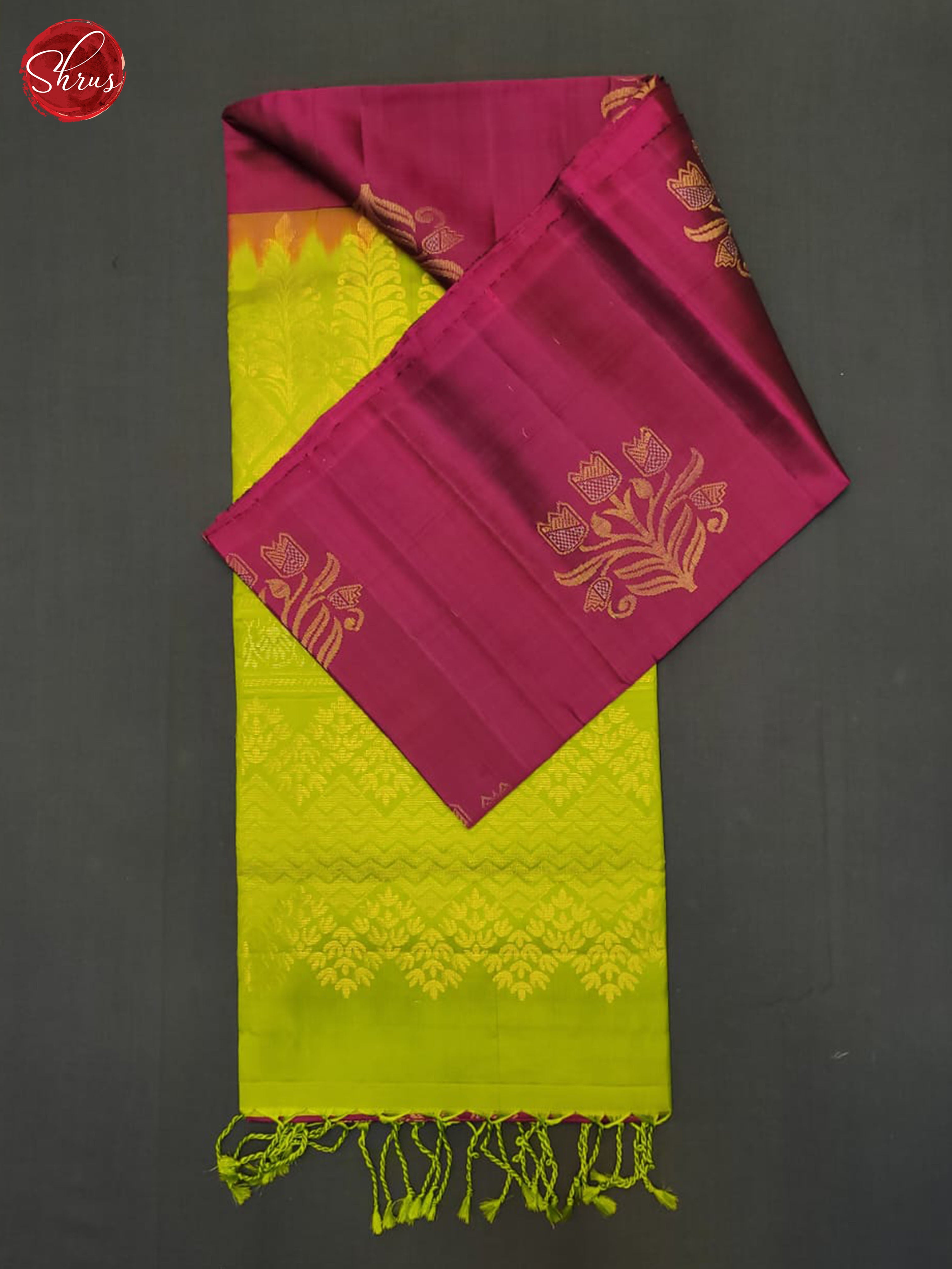 Majenta Pink And Green- Soft Silk Half-pure Saree - Shop on ShrusEternity.com