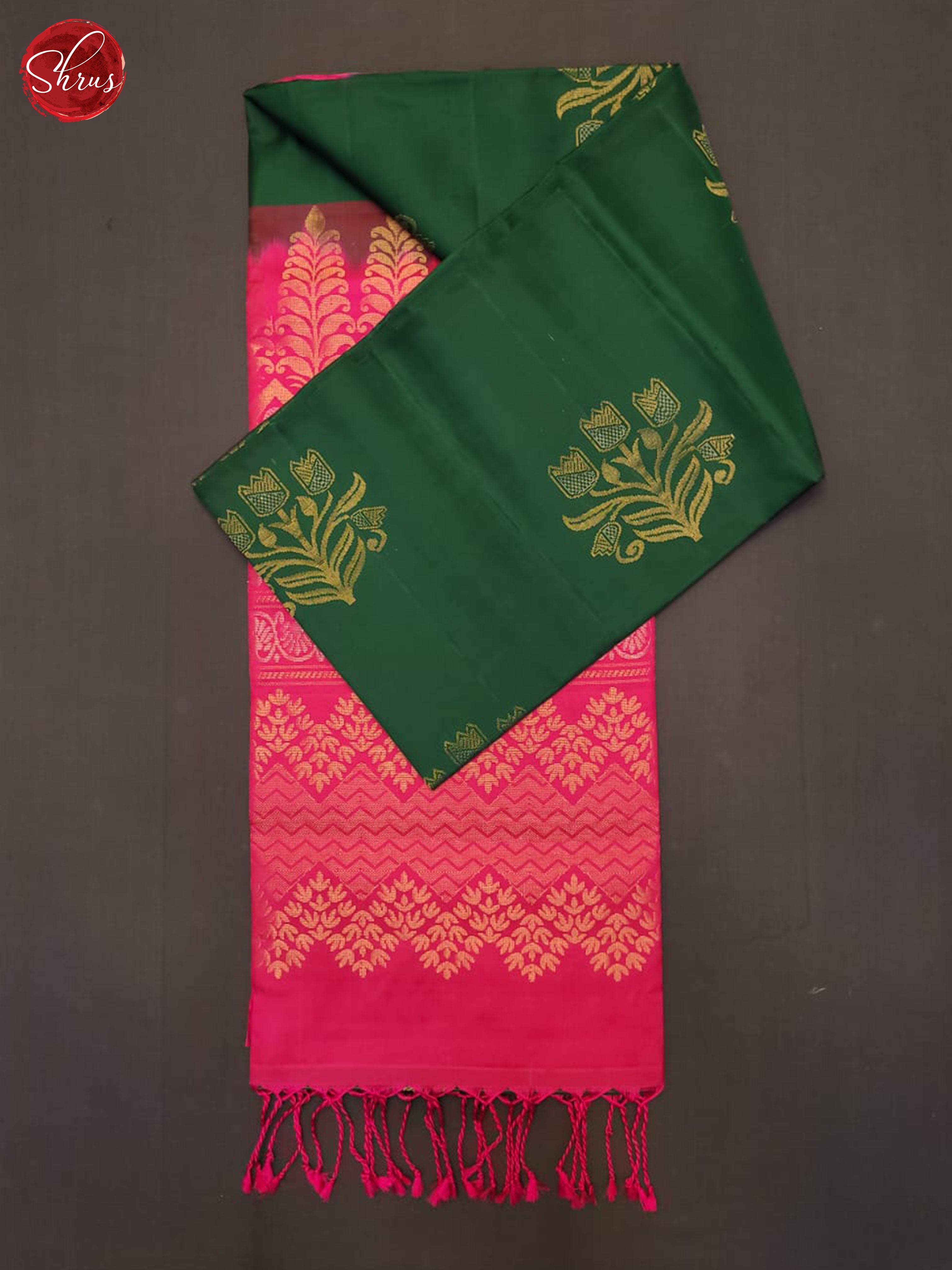 Green And Pink- Soft Silk Half-pure Saree - Shop on ShrusEternity.com