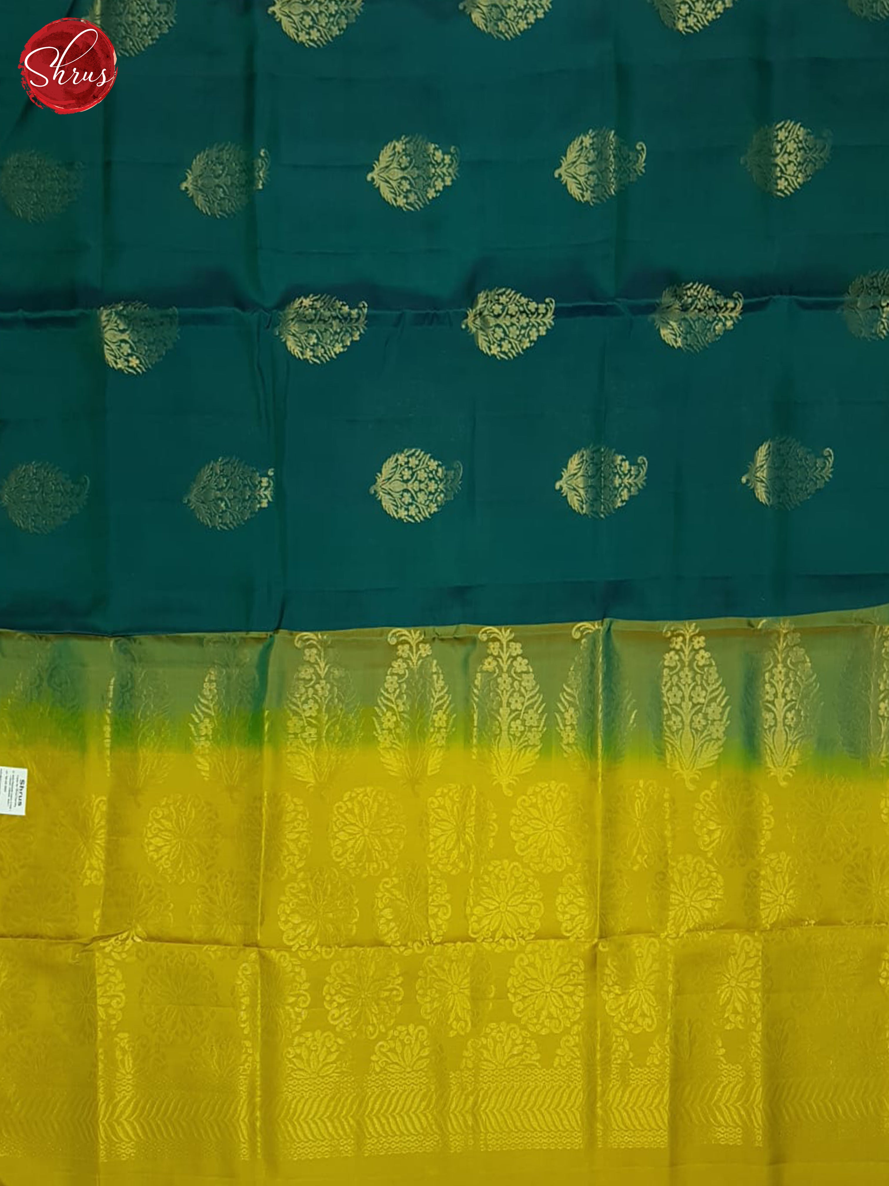 Peacock Neck & Mustard - Softsilk-halfpure Saree - Shop on ShrusEternity.com