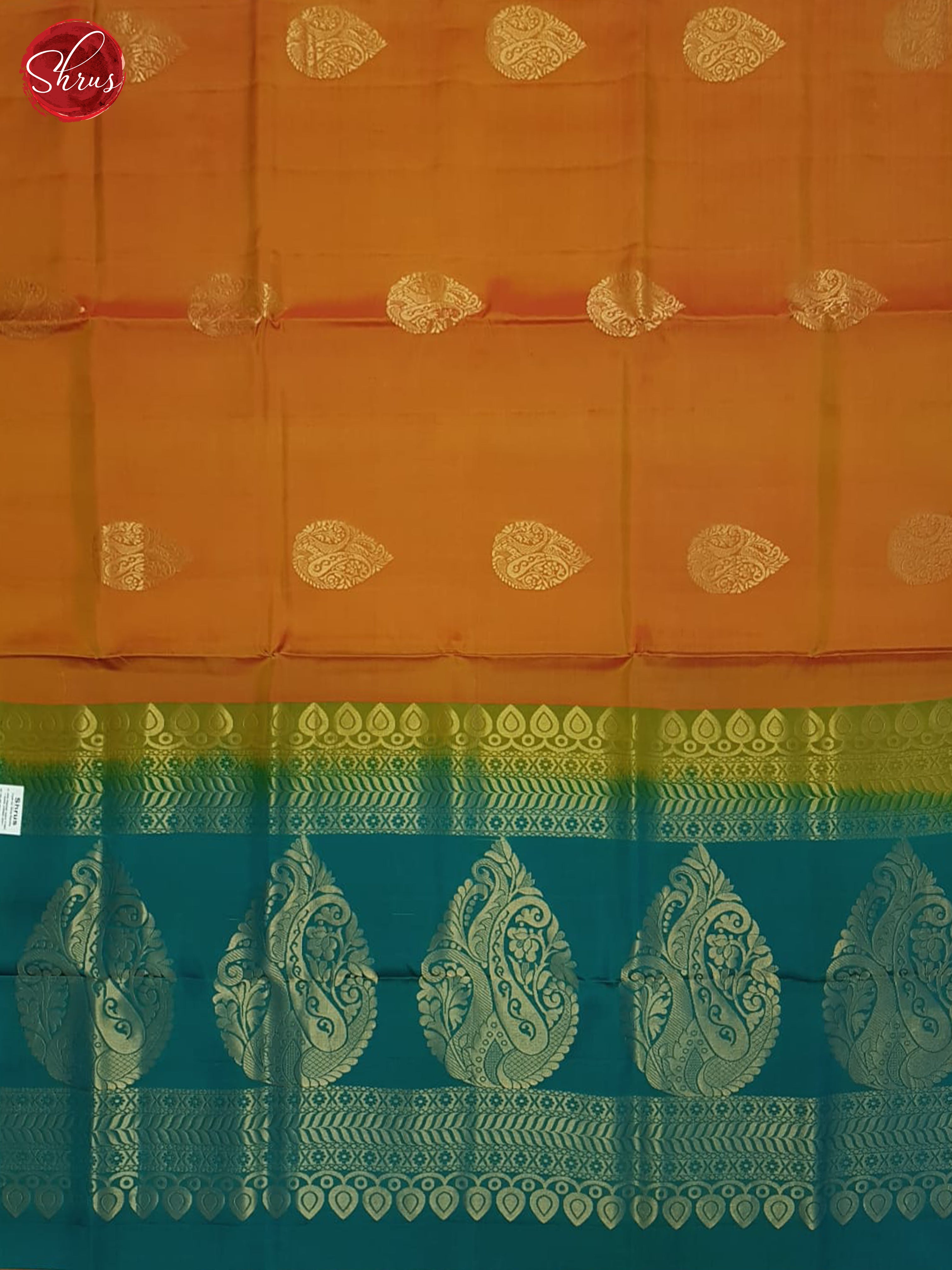 Orange And Peacock Green- Soft Silk half-pure Saree - Shop on ShrusEternity.com