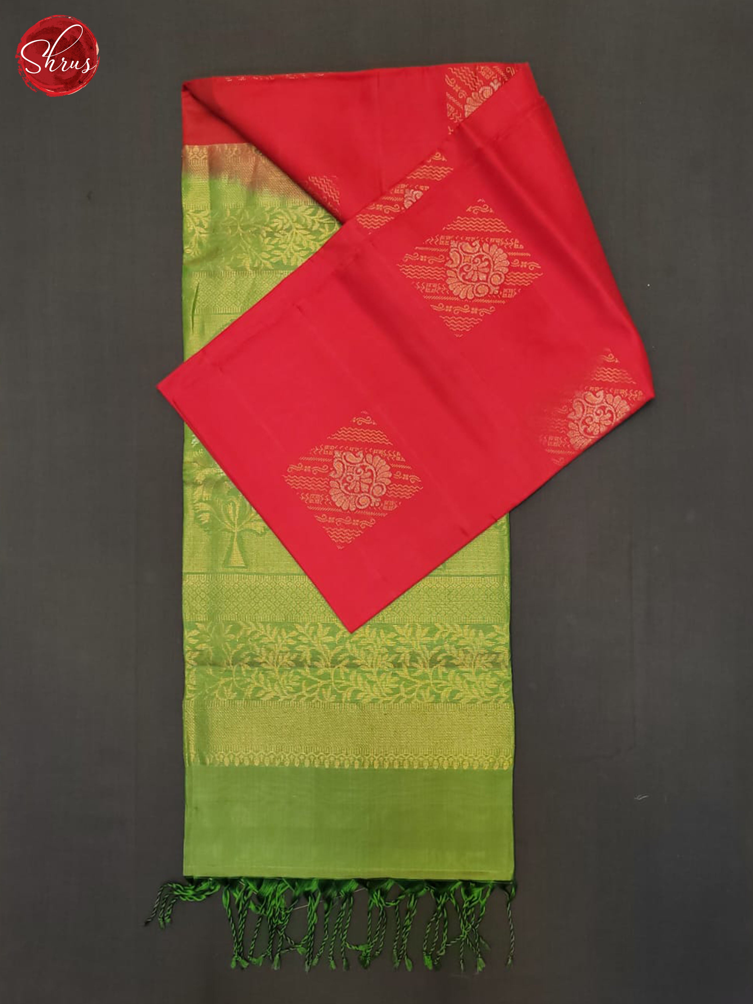 Red And Green- Soft Silk half-pure Saree - Shop on ShrusEternity.com