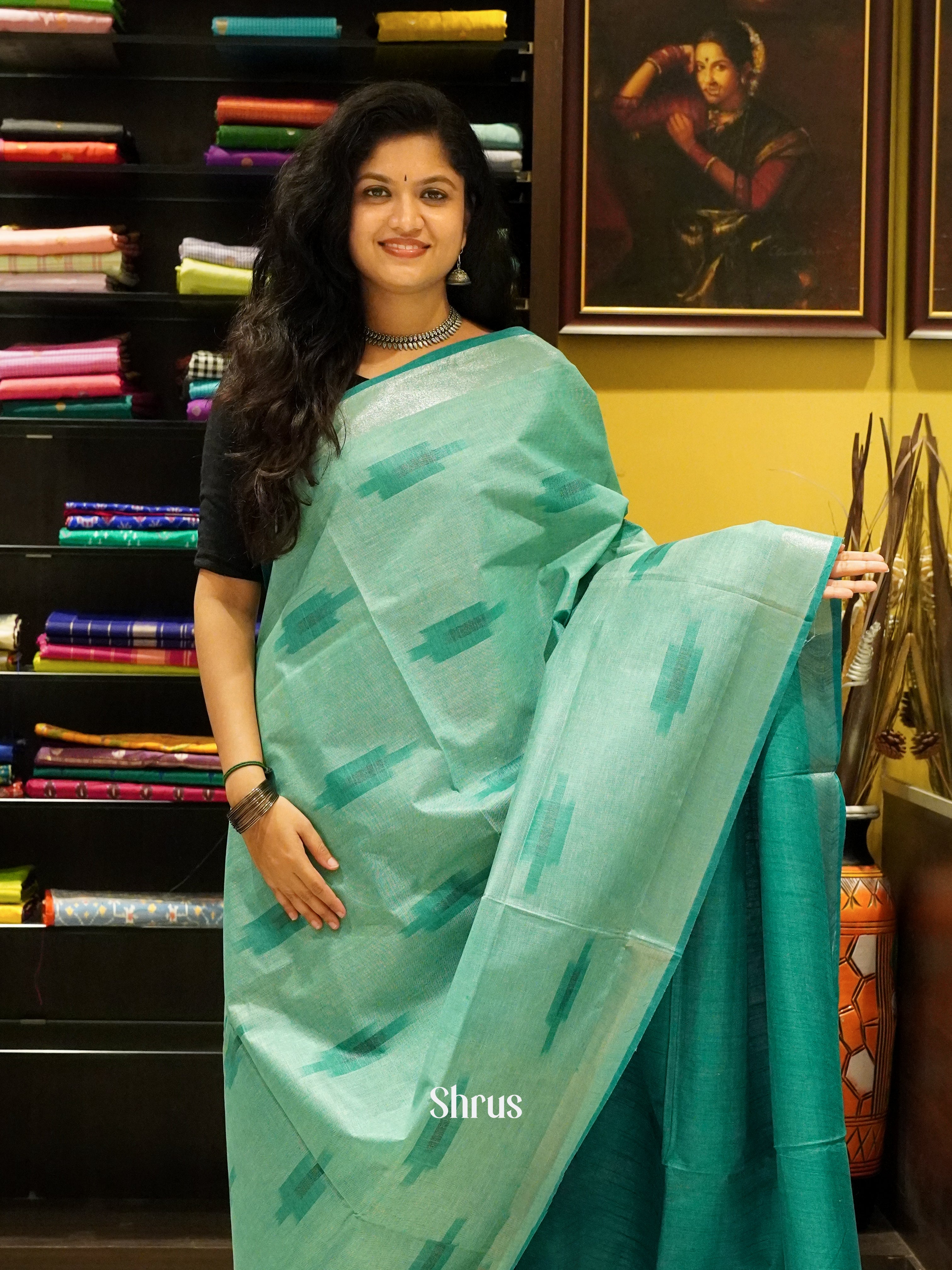 Green - Semi Ikkat Saree - Shop on ShrusEternity.com