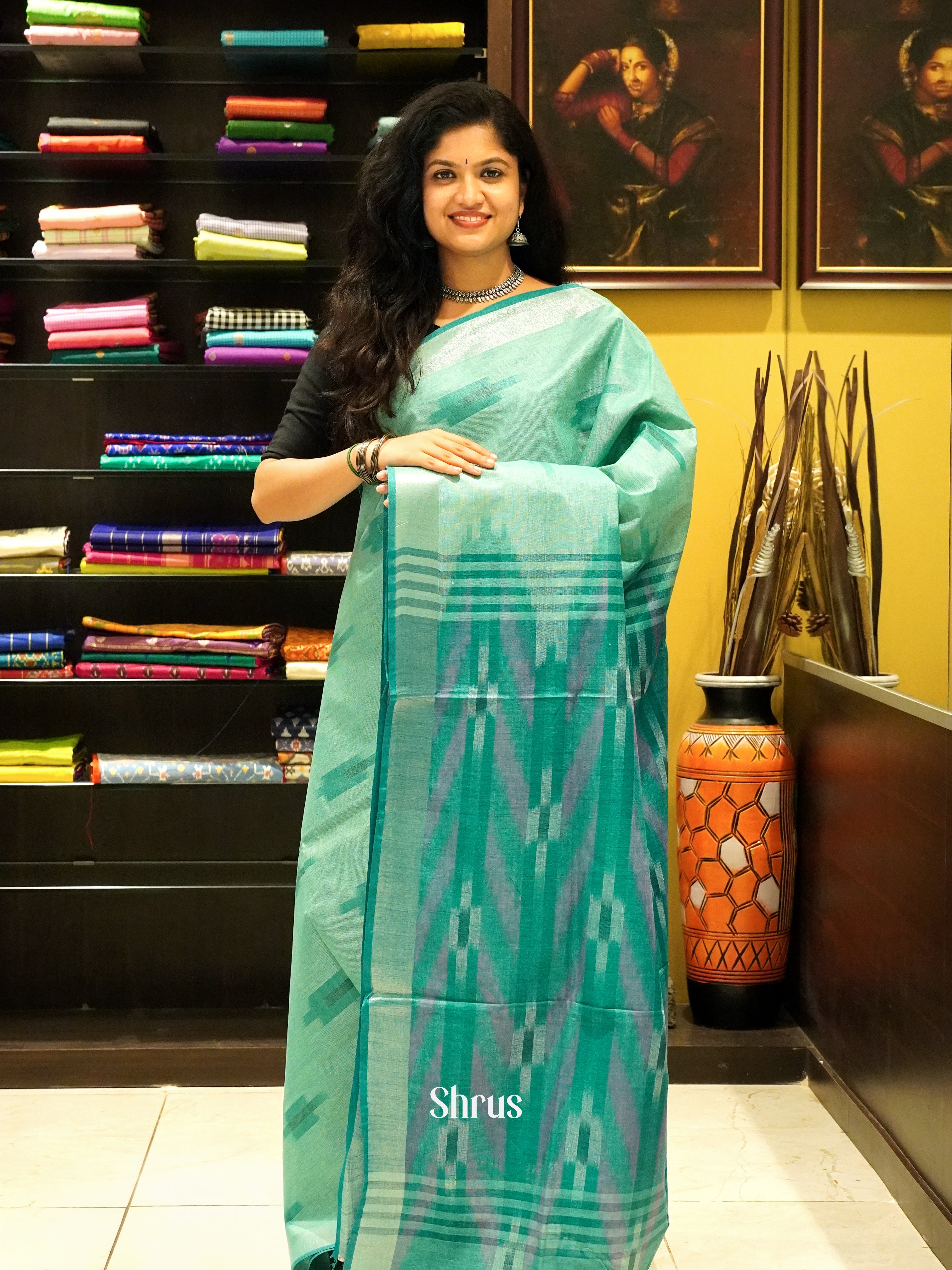 Green - Semi Ikkat Saree - Shop on ShrusEternity.com