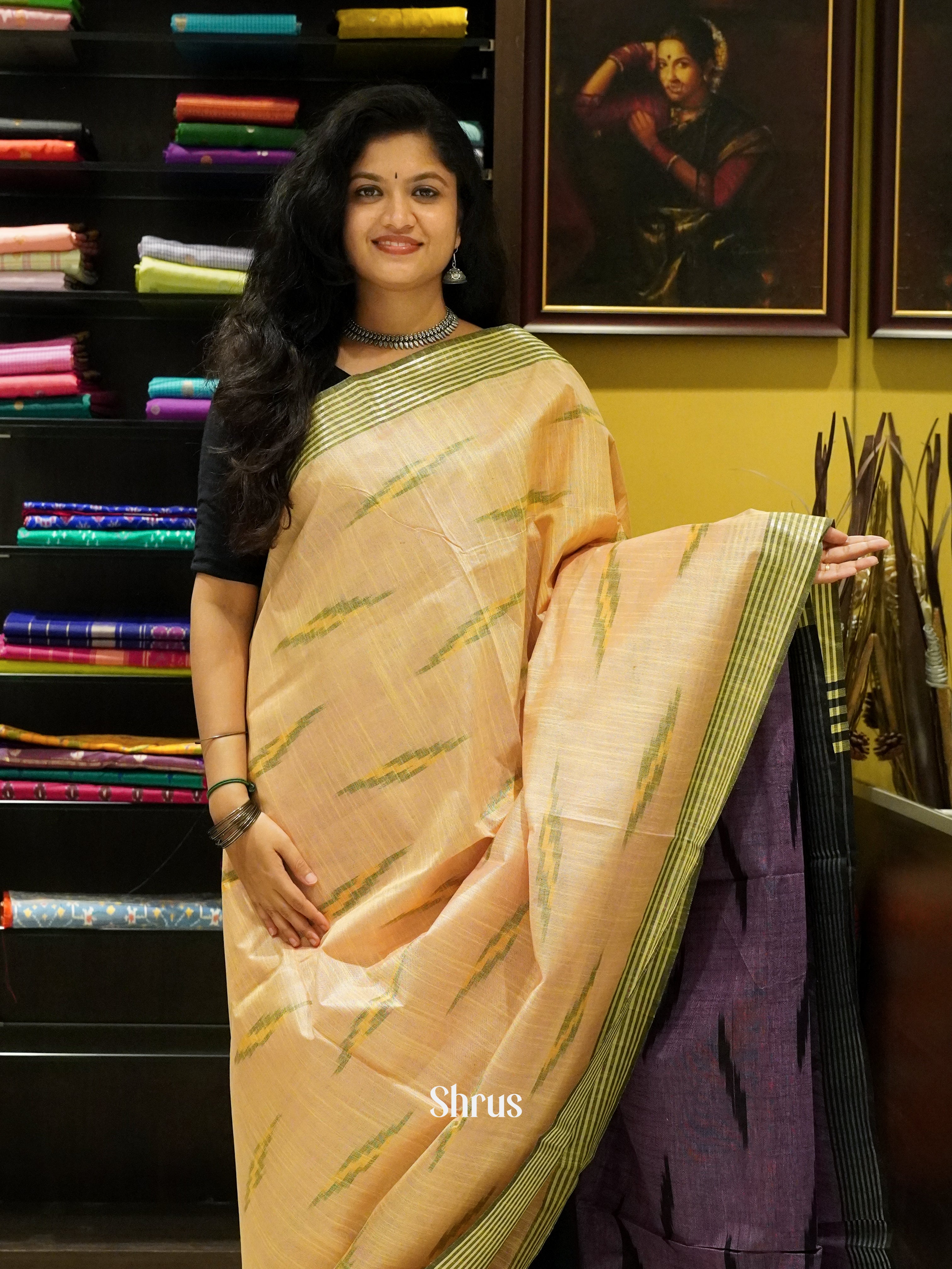 Peach And Dusty Wine-Semi ikkat Saree - Shop on ShrusEternity.com