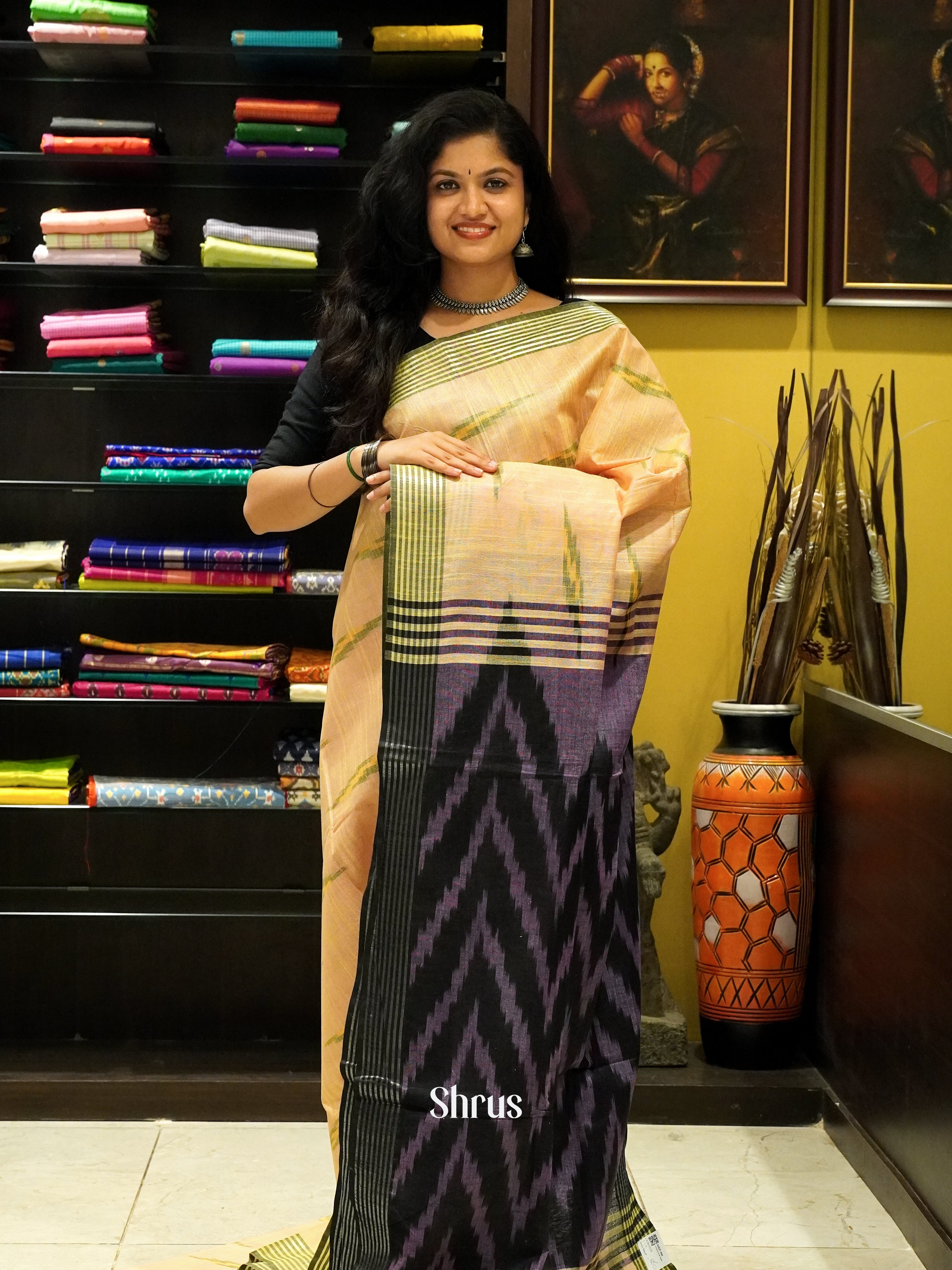Peach And Dusty Wine-Semi ikkat Saree - Shop on ShrusEternity.com