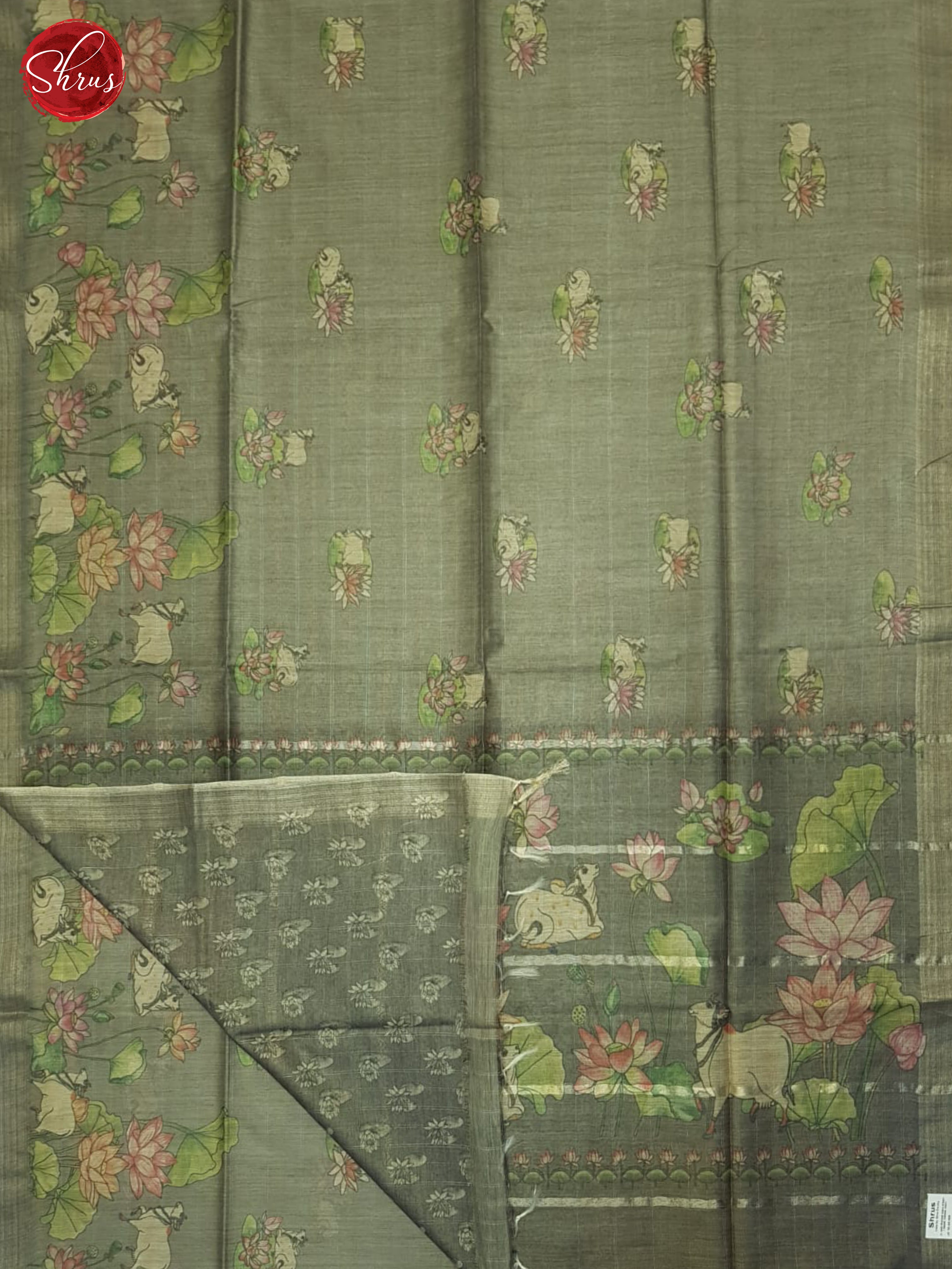 Grey(Single Tone) - Semi Tussar Saree - Shop on ShrusEternity.com
