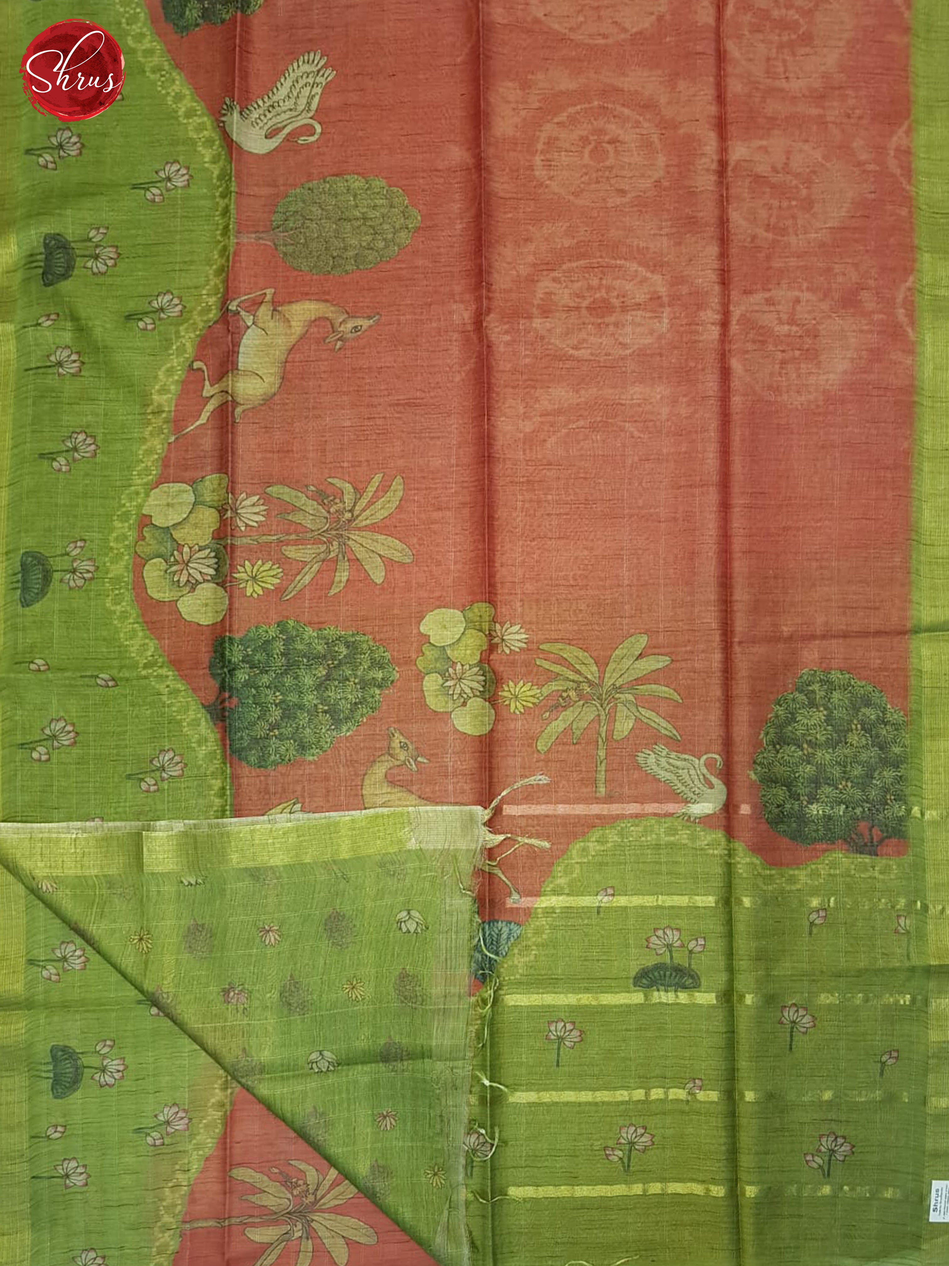 Red And Green- Semi tussar Saree - Shop on ShrusEternity.com