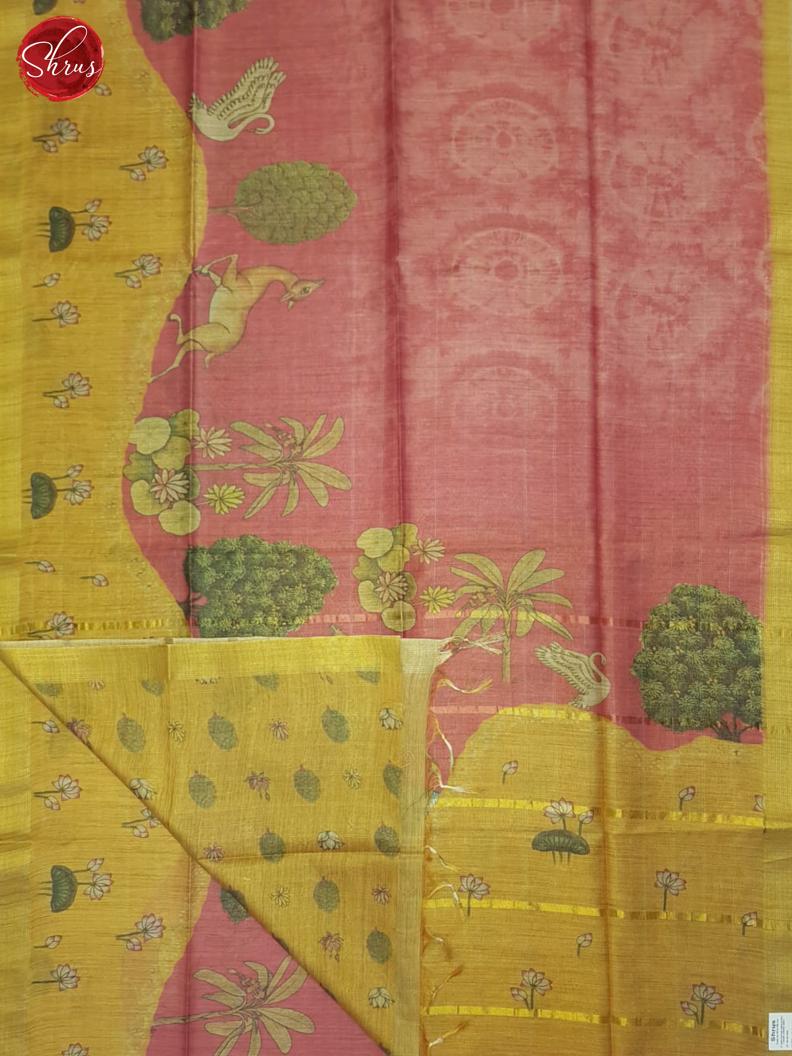 Pink And Mustard- Semi Tussar Saree - Shop on ShrusEternity.com