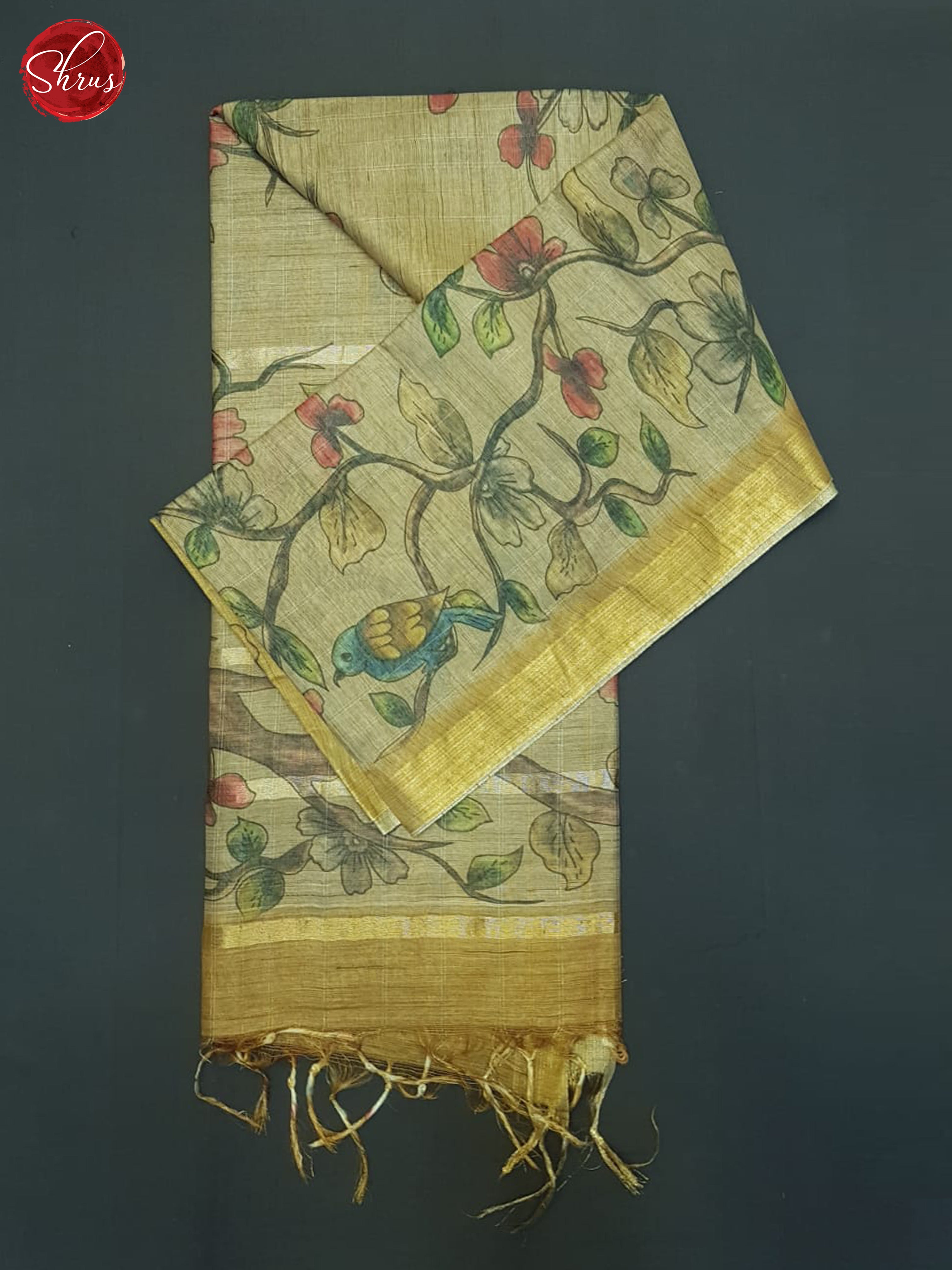 Beige & Mustard- Semi Tussar Saree - Shop on ShrusEternity.com