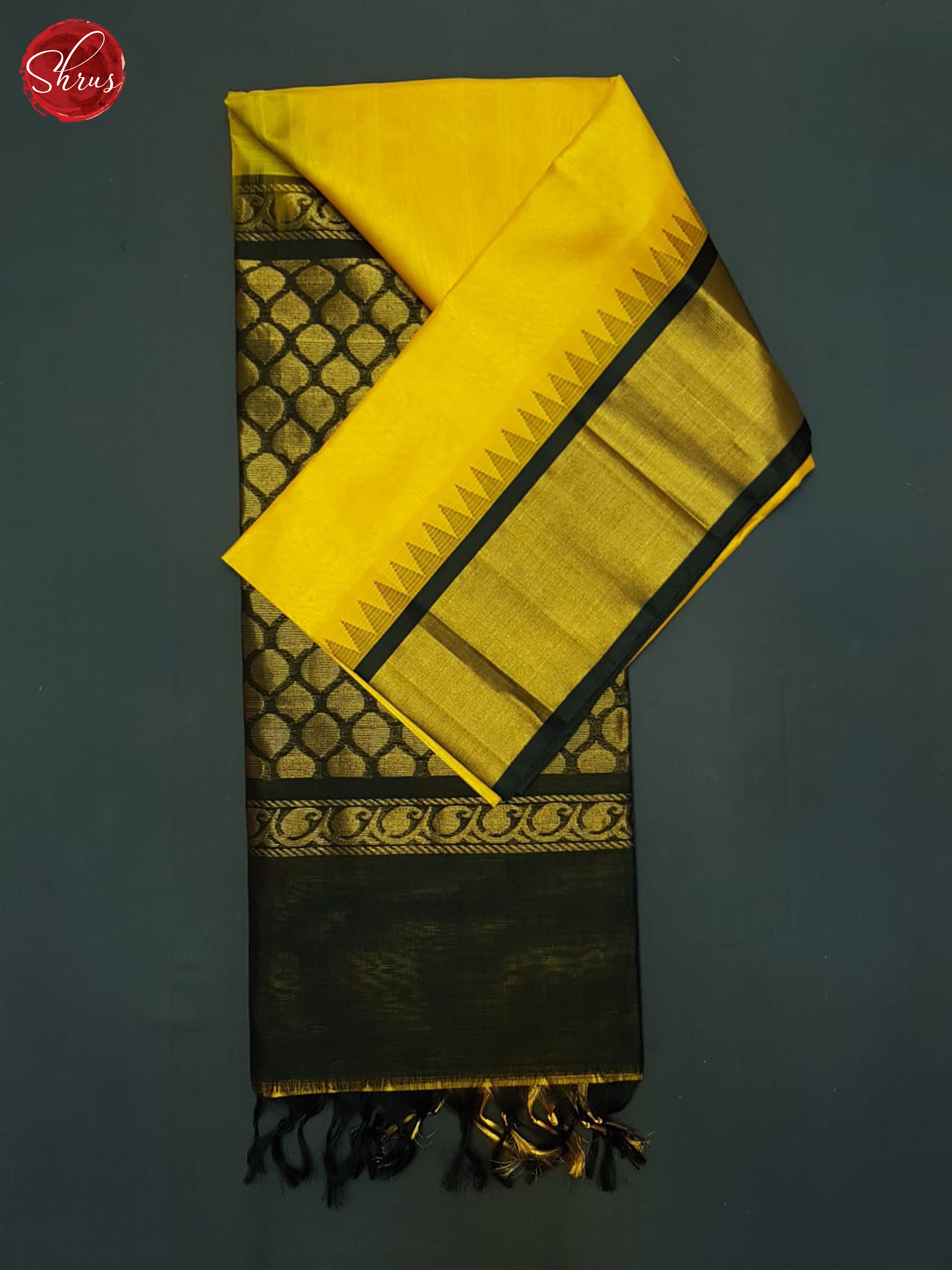 Yellow And Black-Silk Cotton Saree - Shop on ShrusEternity.com