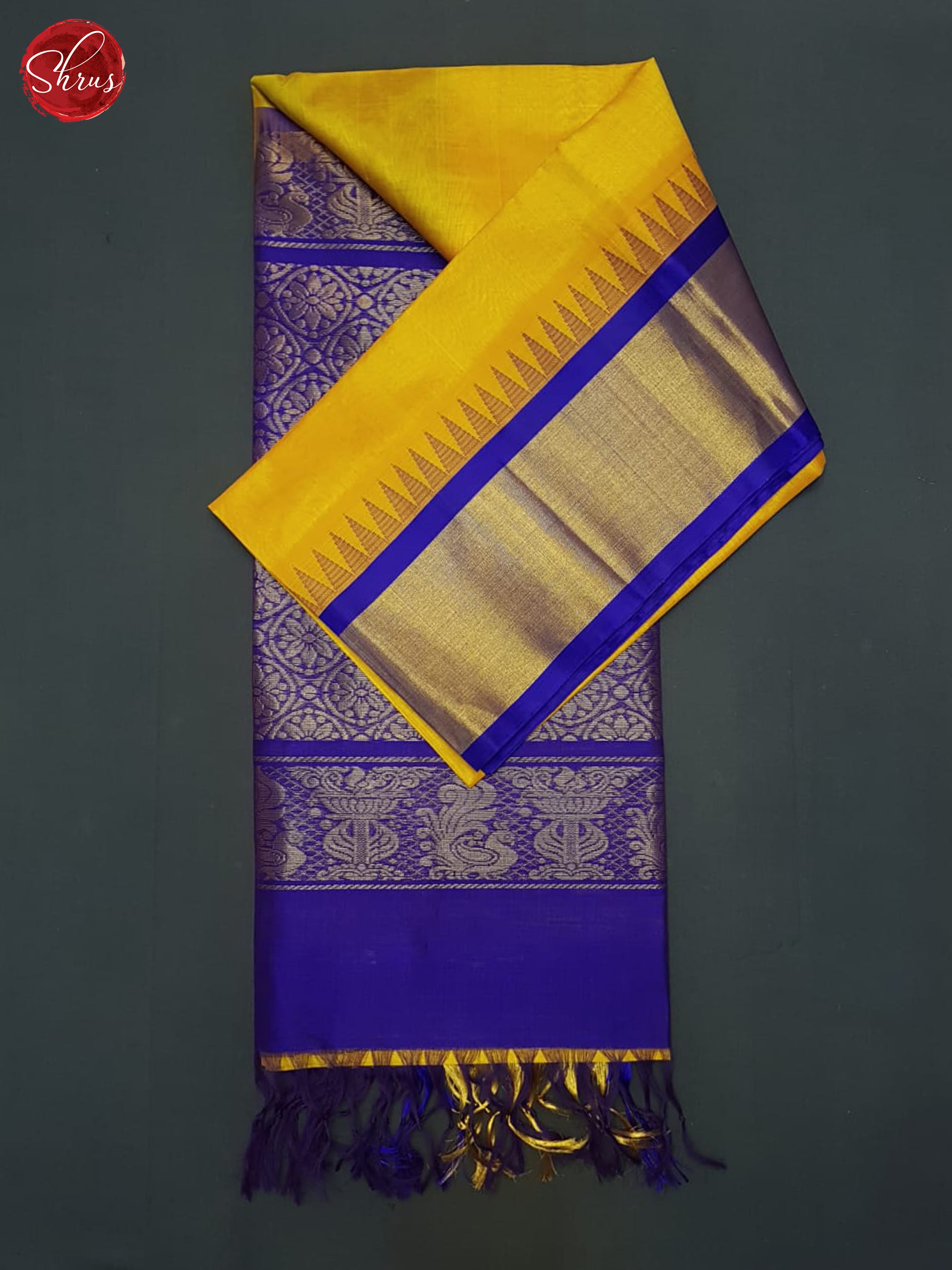 Yellow And Blue-Silk cotton saree - Shop on ShrusEternity.com