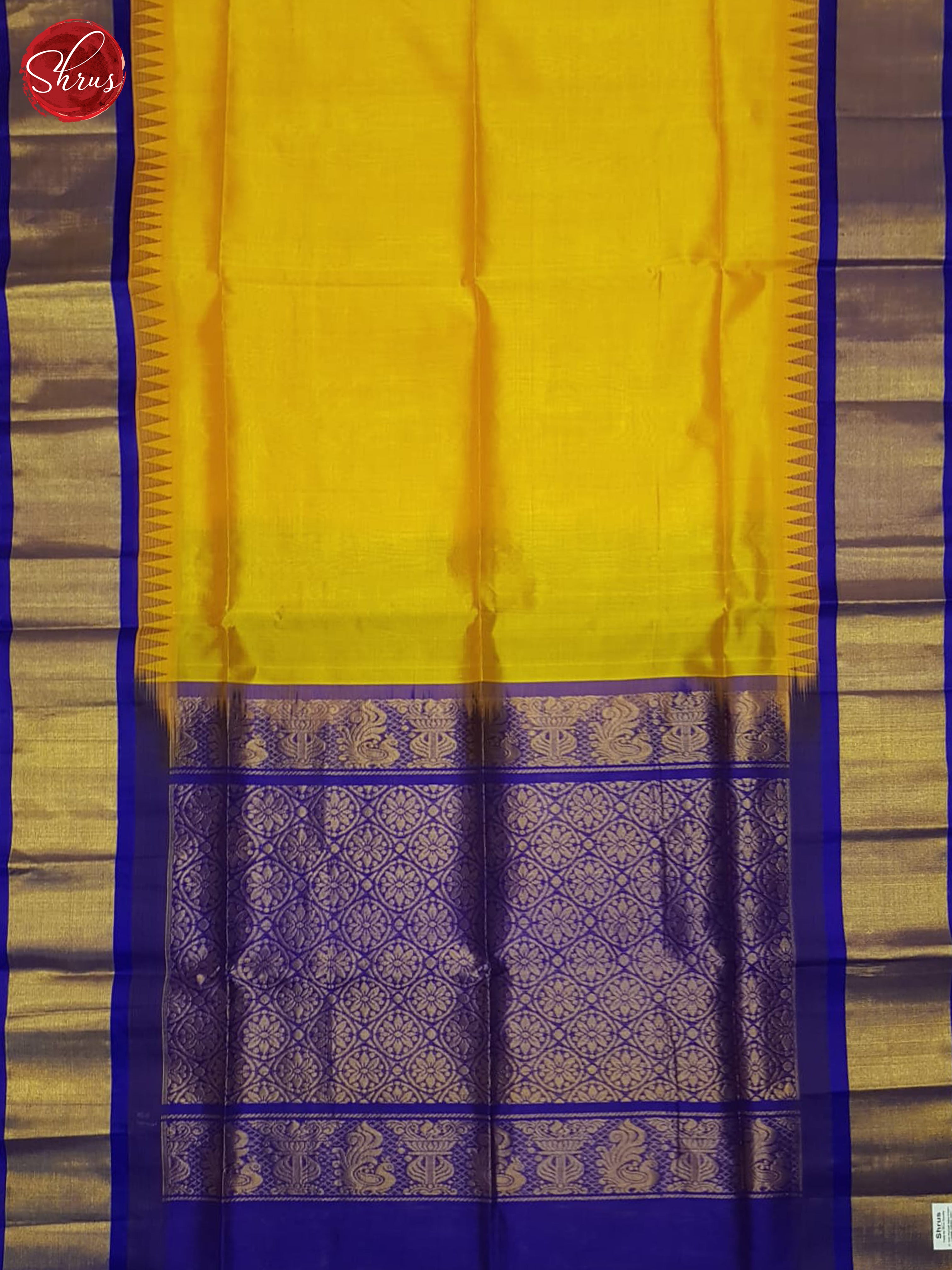 Yellow And Blue-Silk cotton saree - Shop on ShrusEternity.com