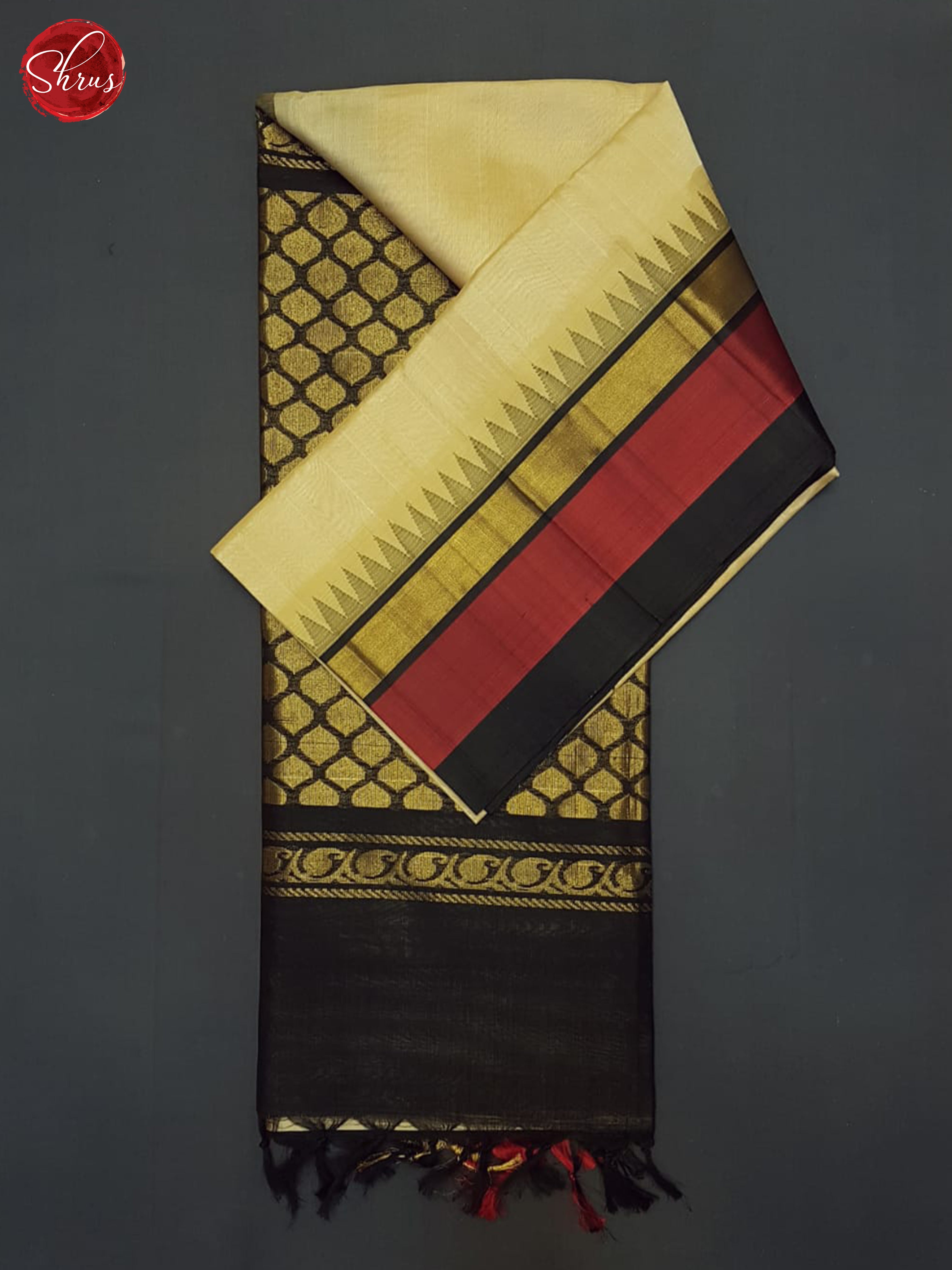 Beige And Black-Silk Cotton Saree - Shop on ShrusEternity.com