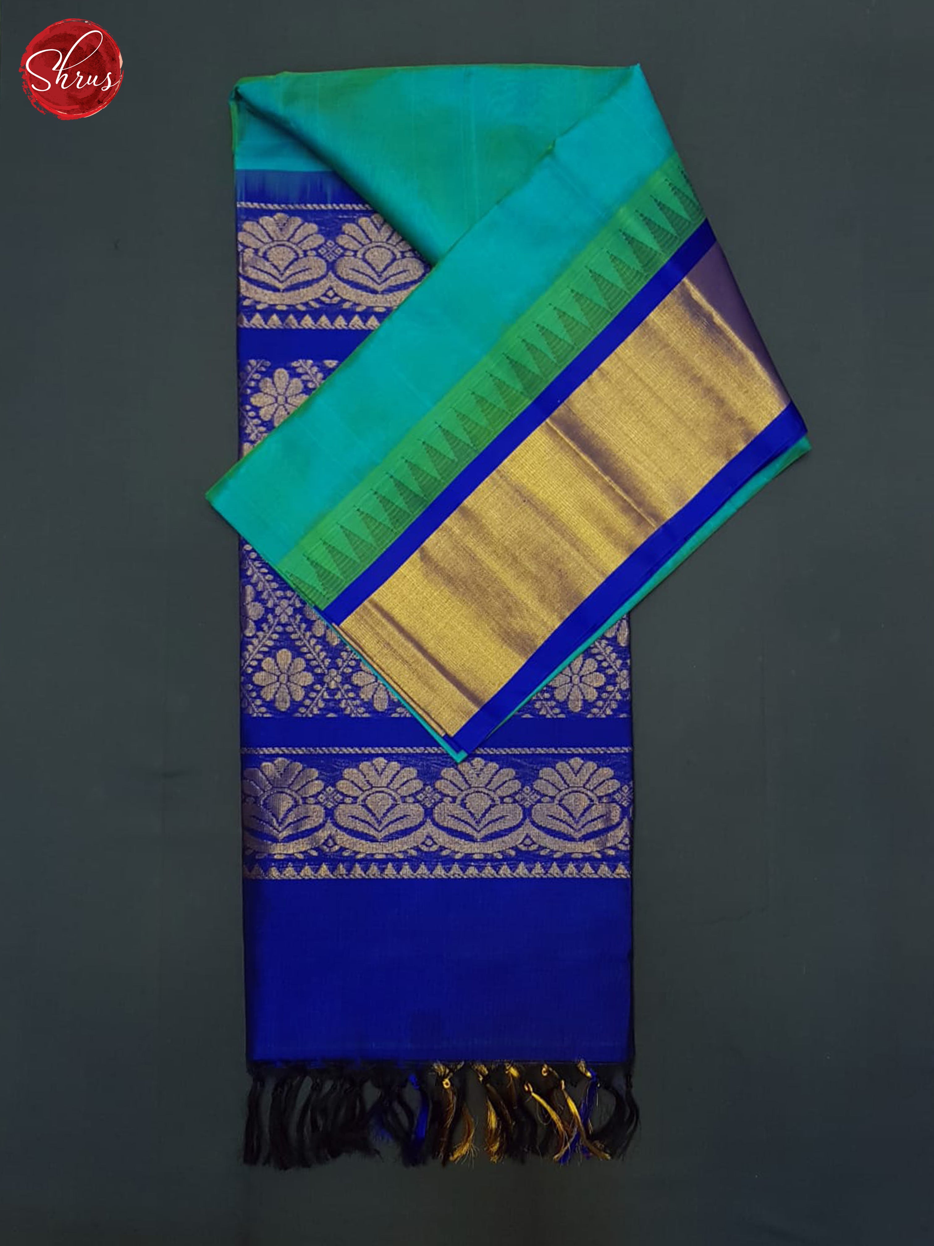 Teal and Blue-Silk cotton Saree - Shop on ShrusEternity.com