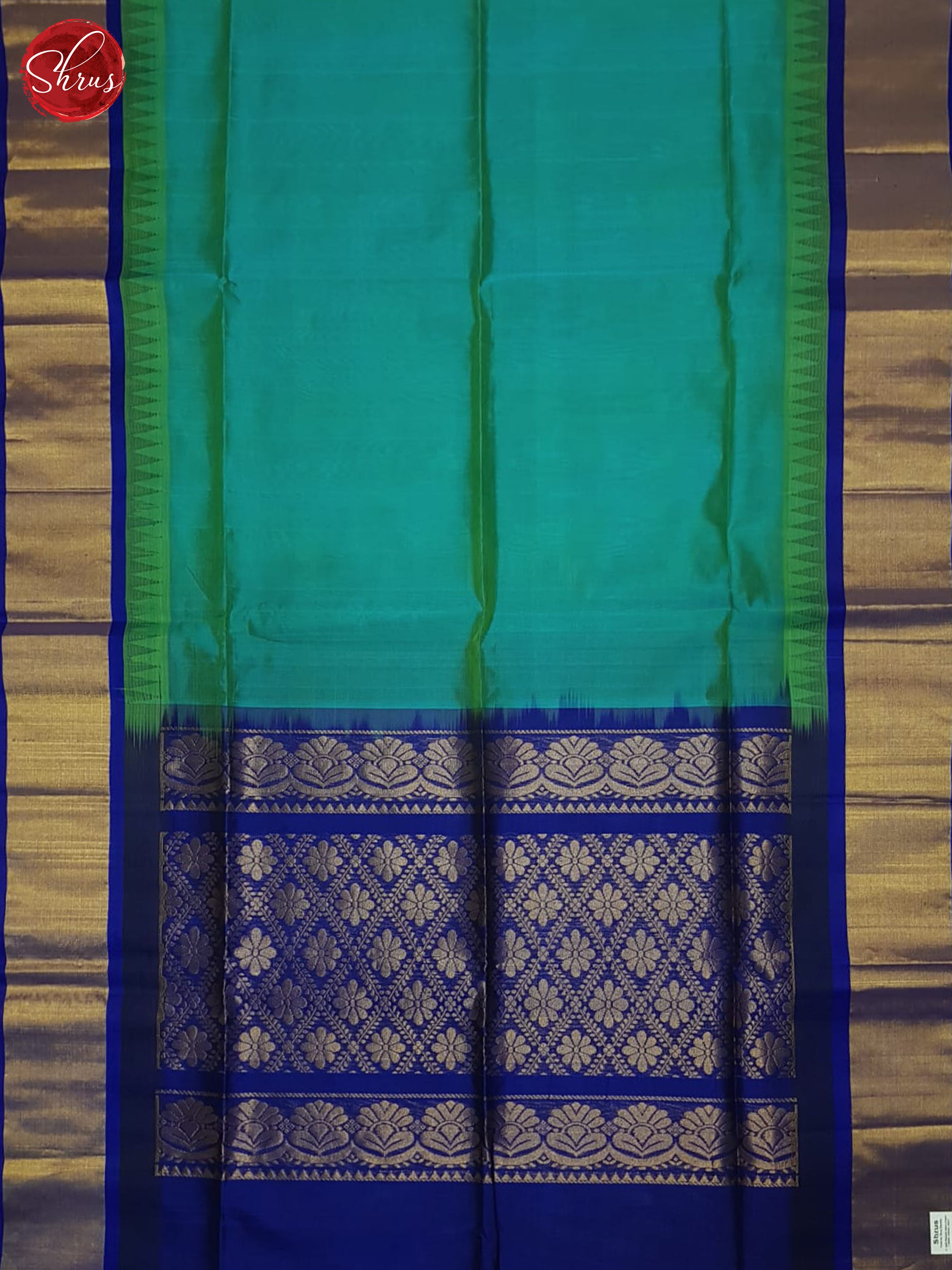 Teal and Blue-Silk cotton Saree - Shop on ShrusEternity.com