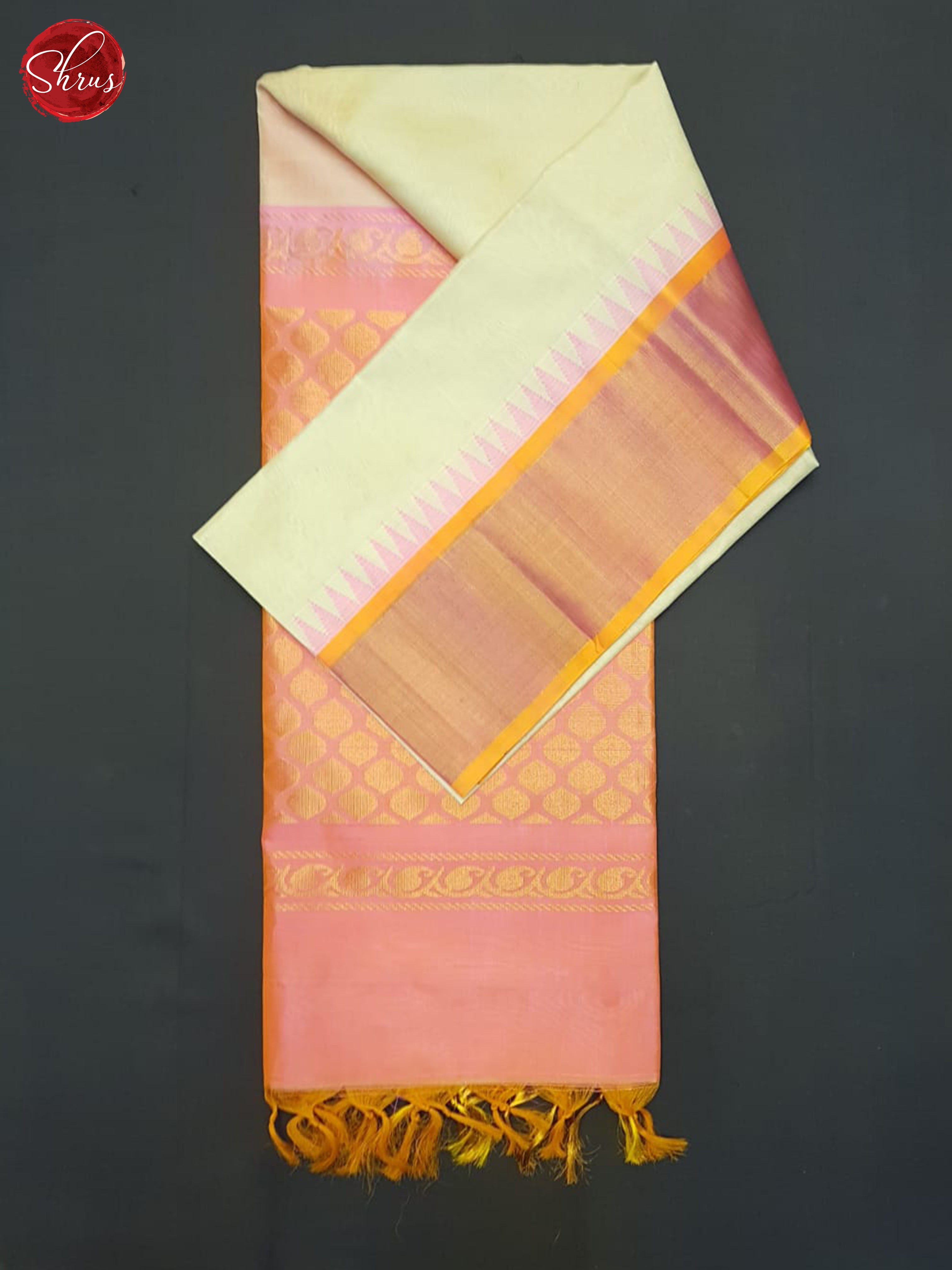 Cream And Pink-Silk cotton saree - Shop on ShrusEternity.com