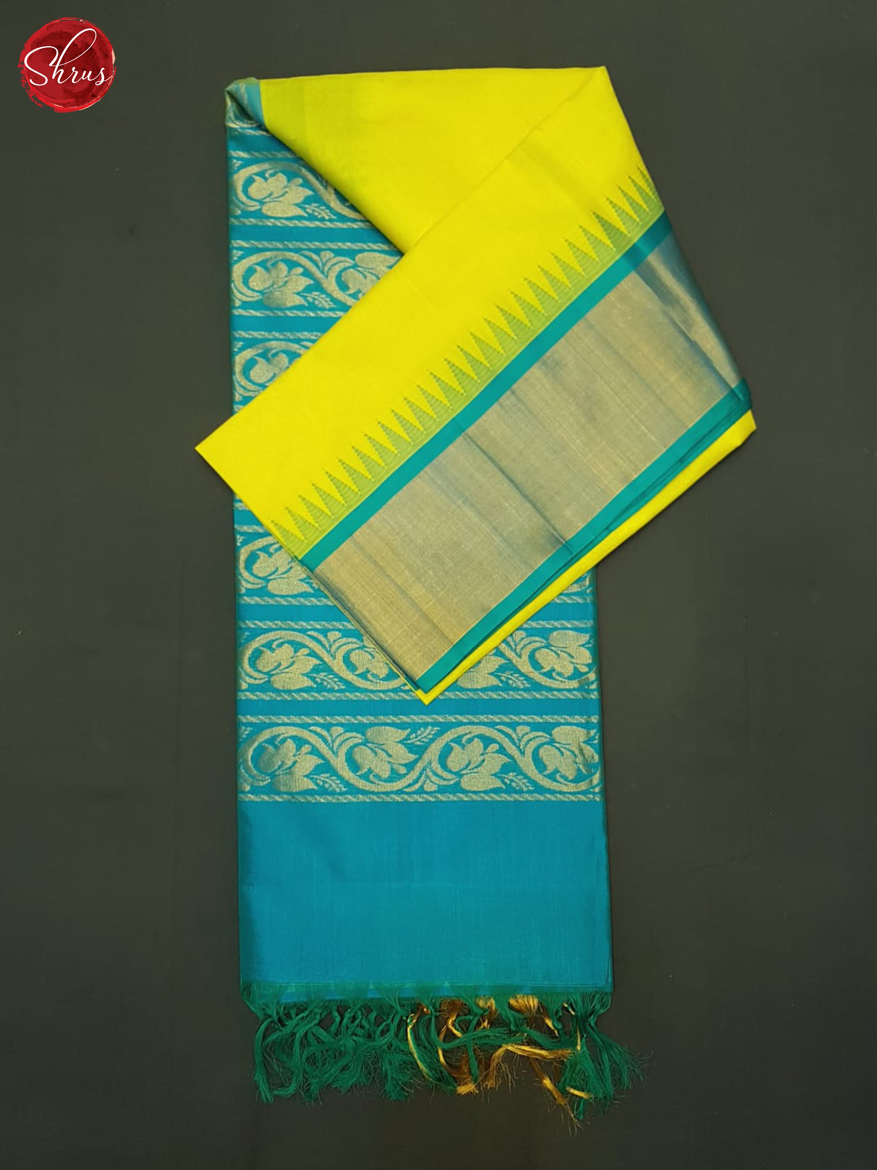 Lime And Blue-Silk Cotton saree - Shop on ShrusEternity.com