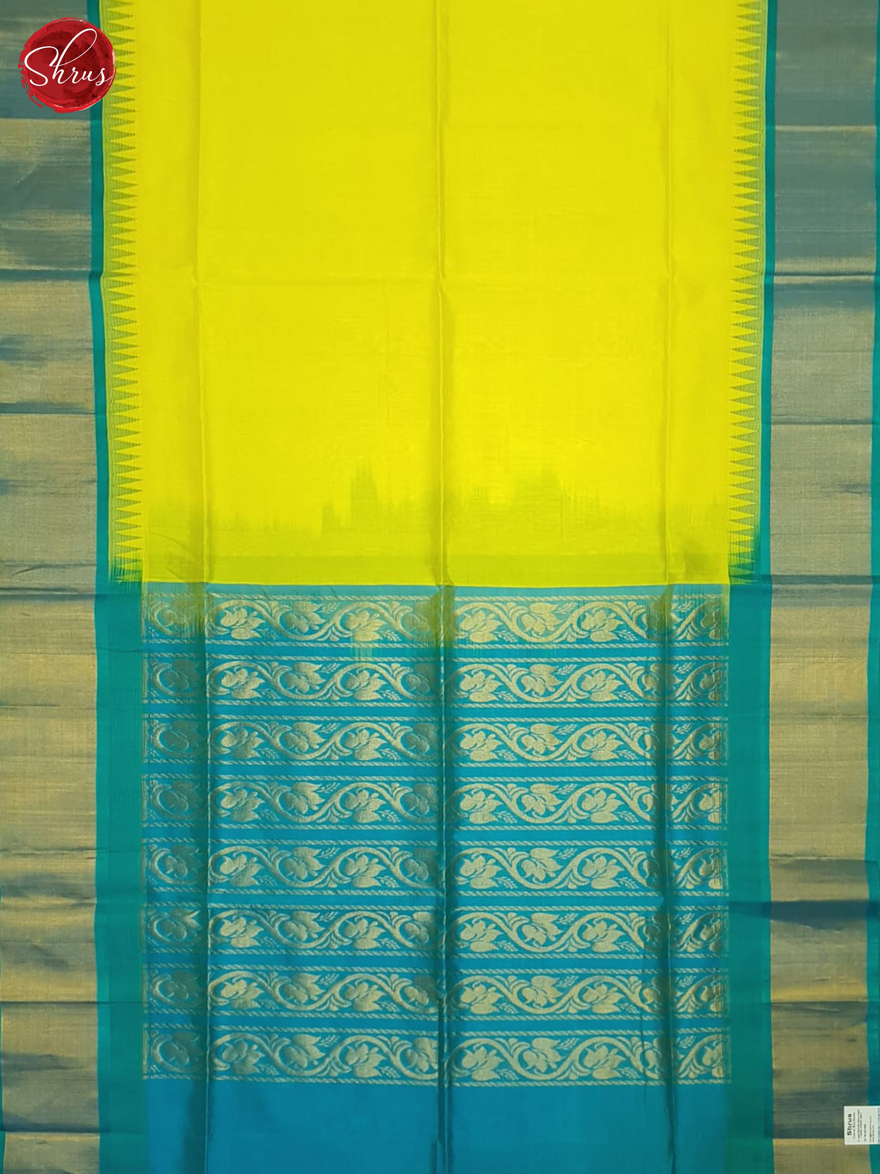 Lime And Blue-Silk Cotton saree - Shop on ShrusEternity.com