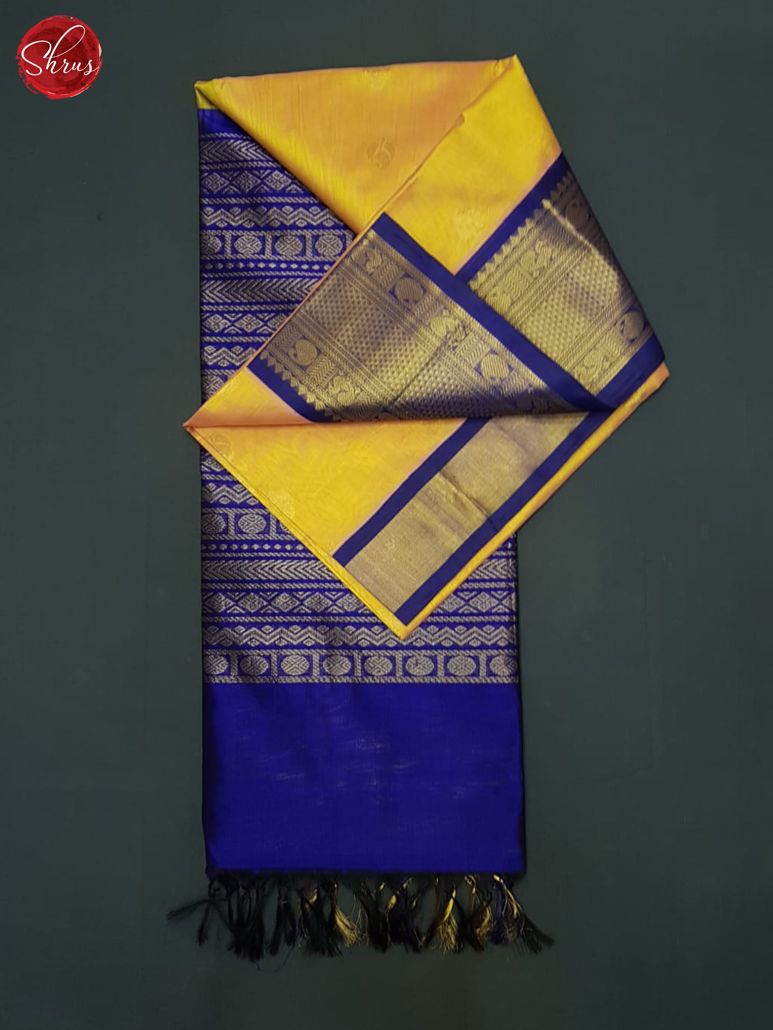 Yellow And Blue-Silk cotton saree - Shop on ShrusEternity.com