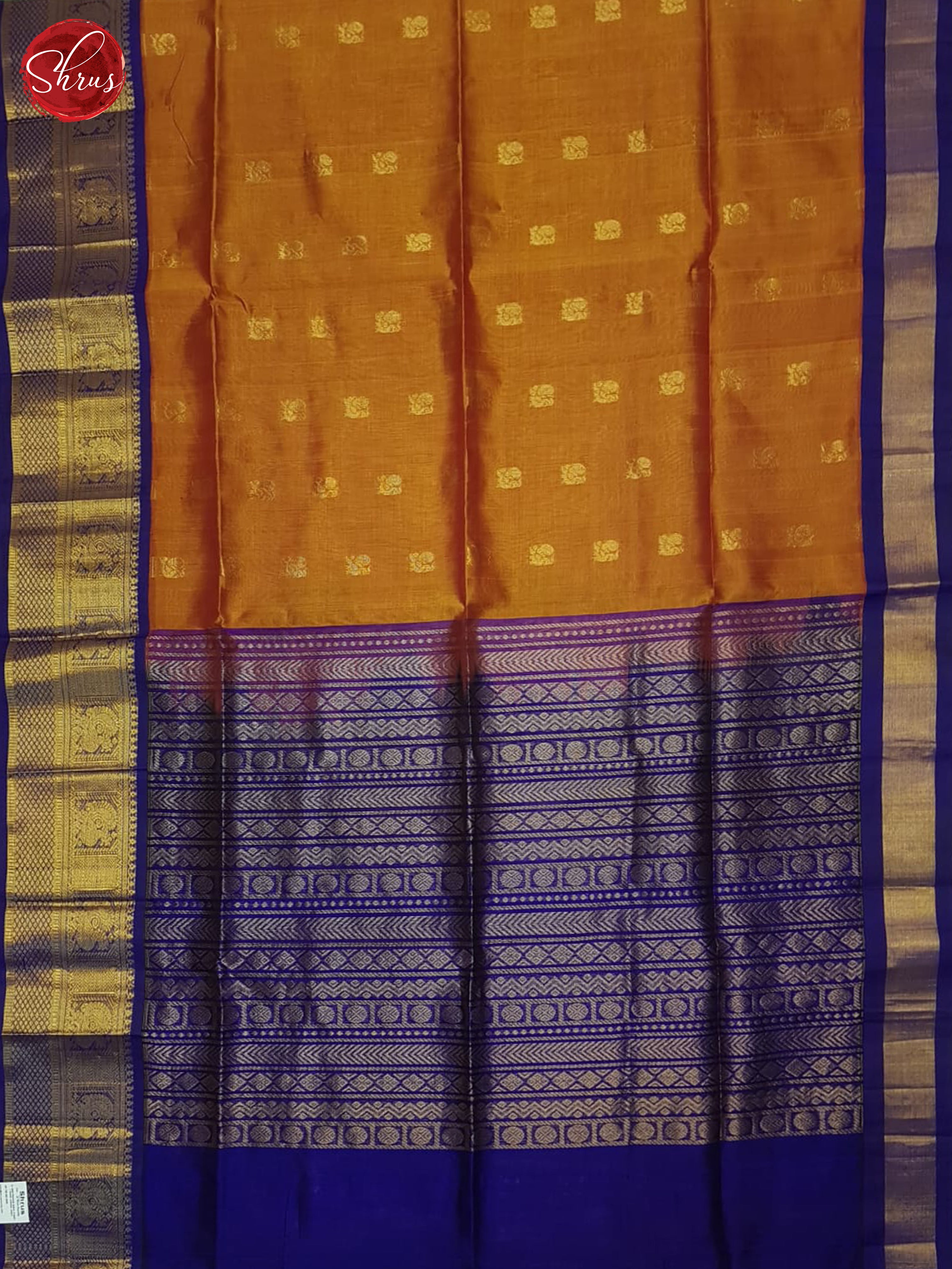 Honey And Blue-Silk cotton saree - Shop on ShrusEternity.com
