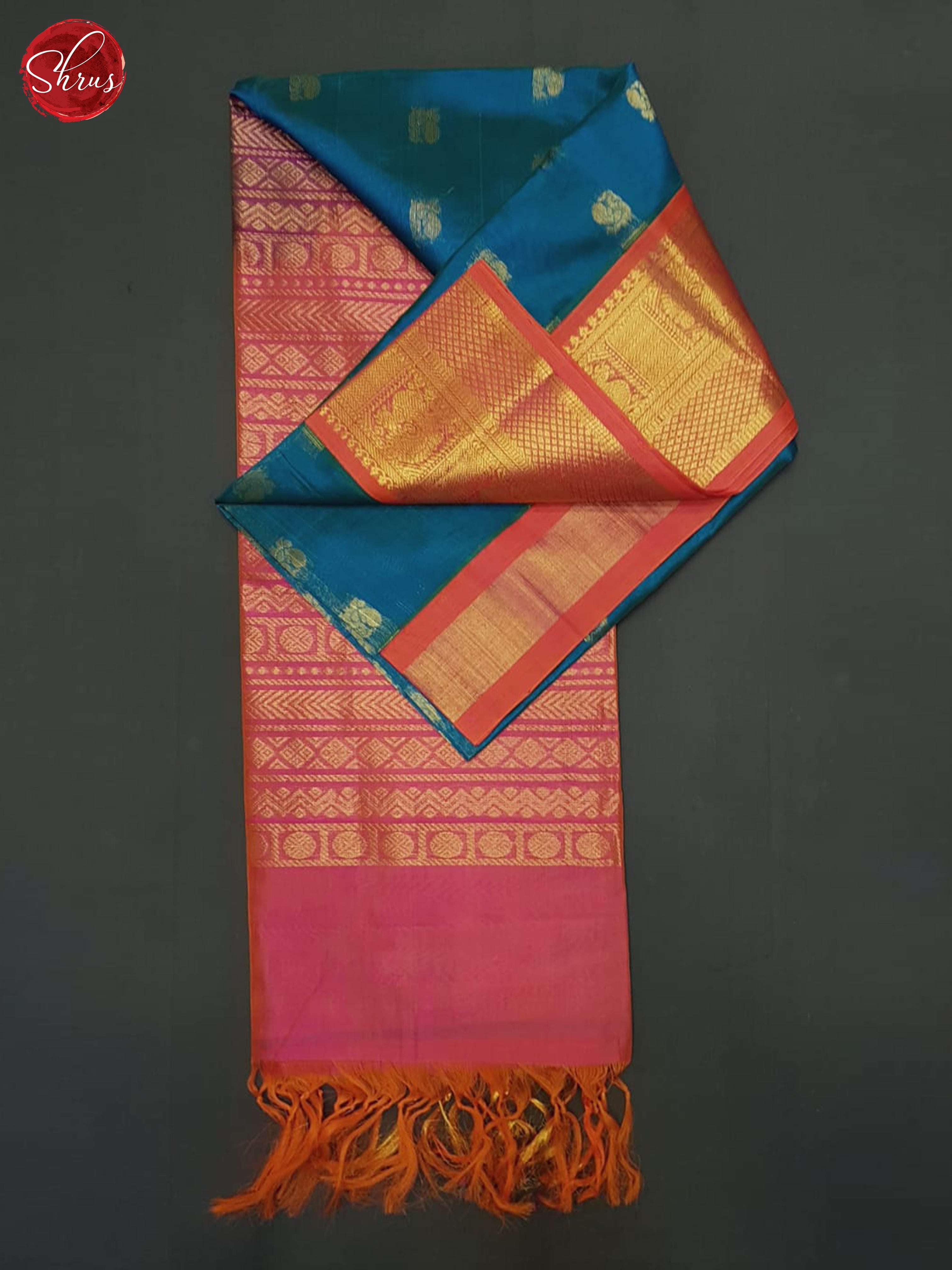 Blue And Pink-Silk cotton Saree - Shop on ShrusEternity.com