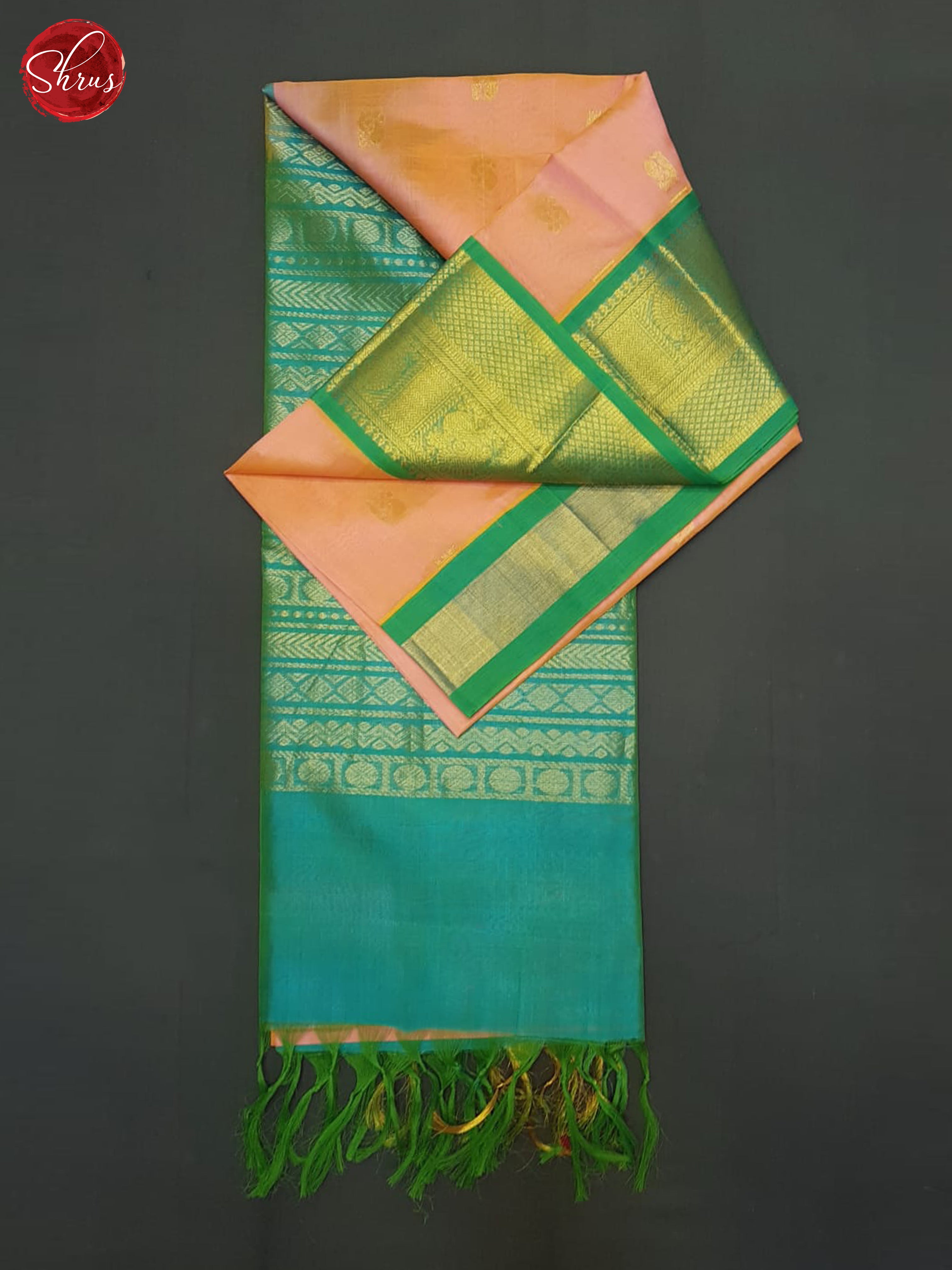 Peach And Green-Silk cotton saree - Shop on ShrusEternity.com