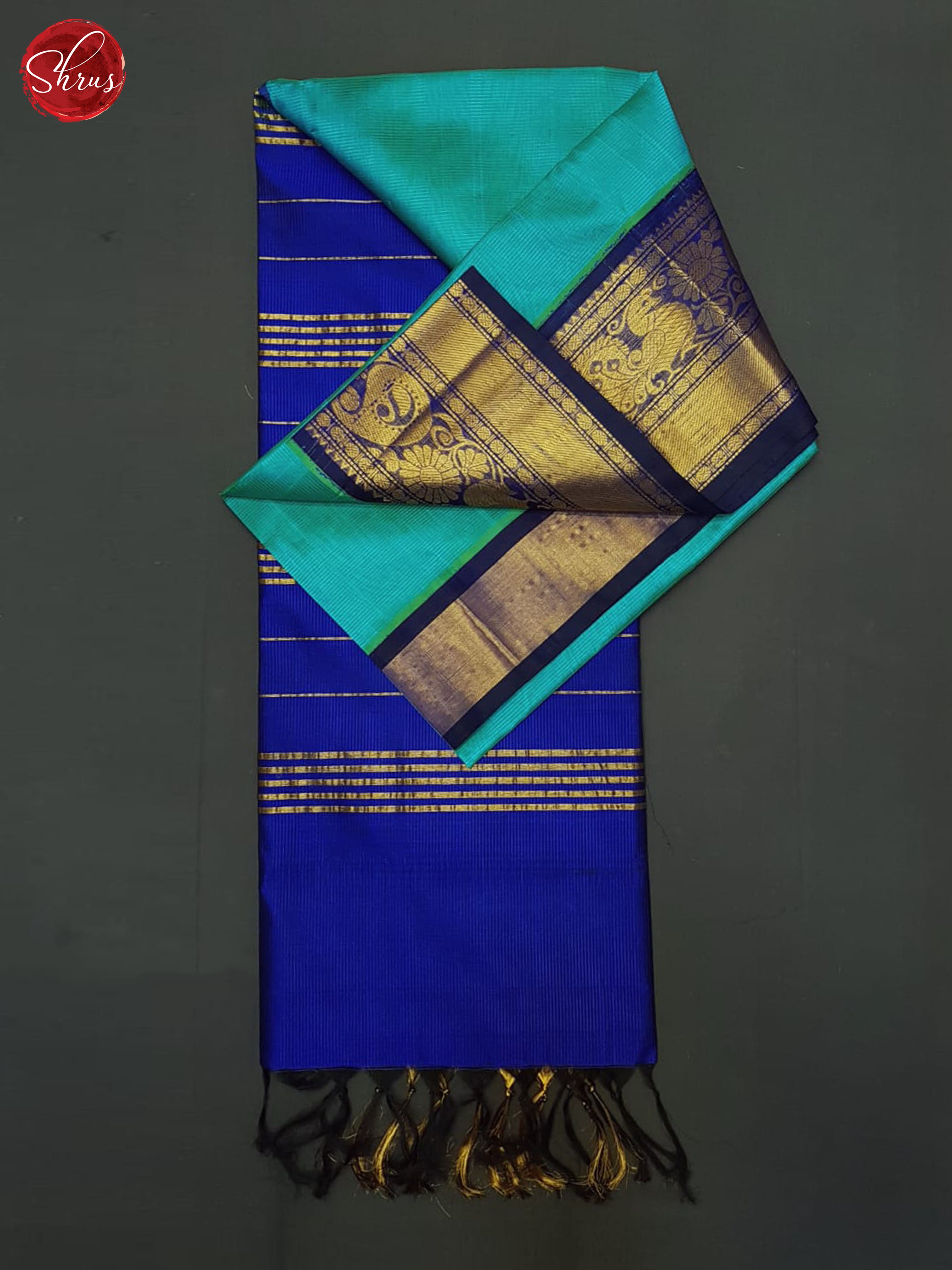 Blue and Dark blue -Silk cotton saree - Shop on ShrusEternity.com