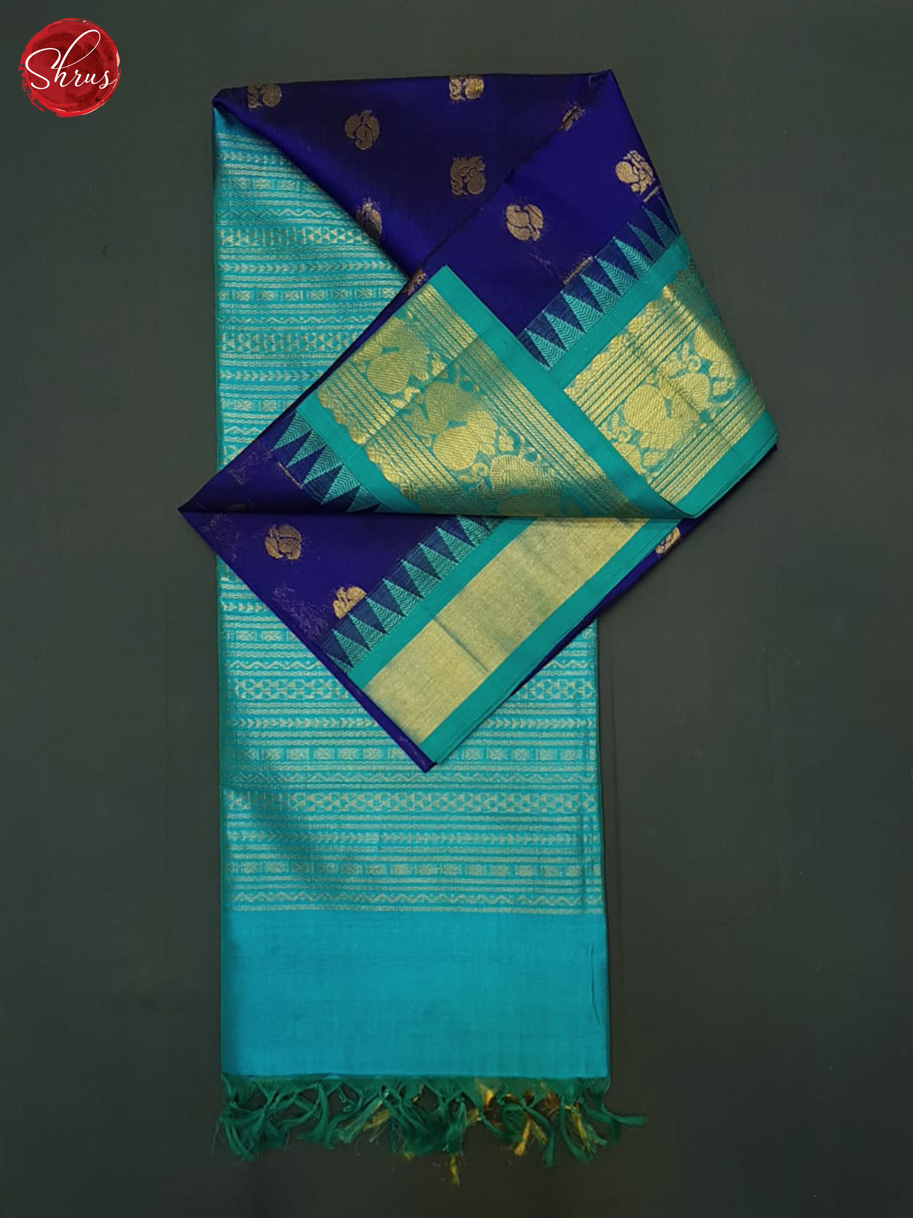 Blue and teal-Silk cotton saree - Shop on ShrusEternity.com