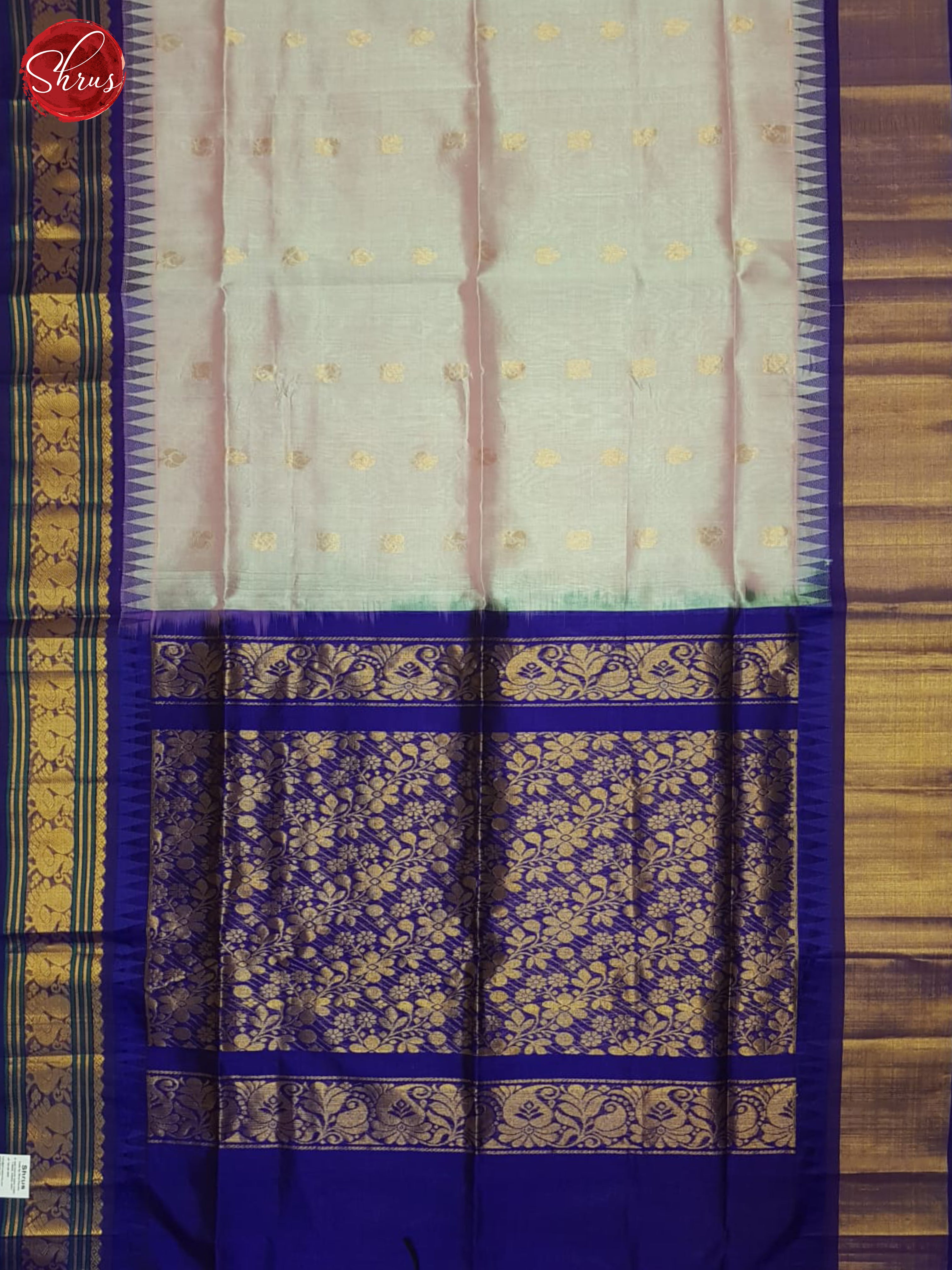 Grey And Blue-Silk cotton saree - Shop on ShrusEternity.com