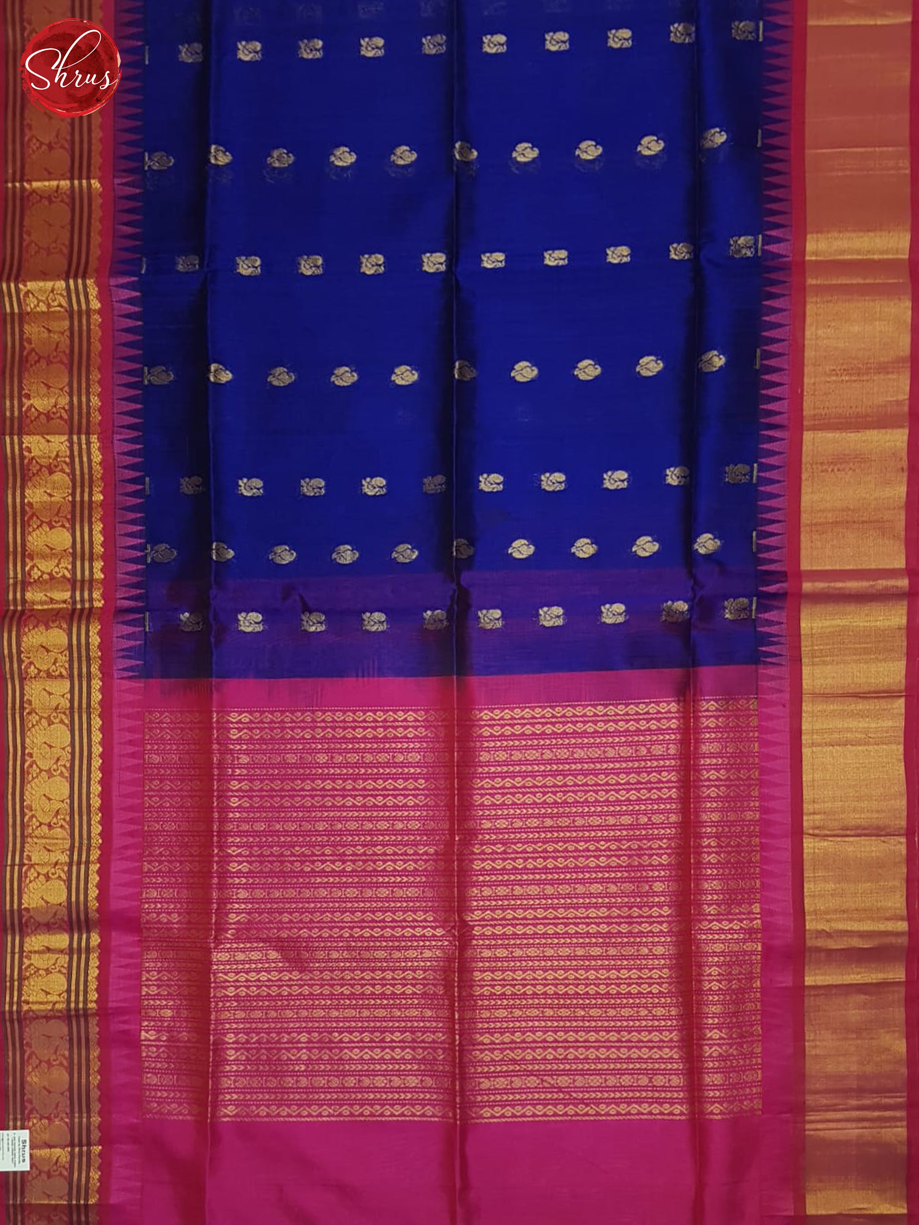 Blue And Pink-Silk cotton saree - Shop on ShrusEternity.com