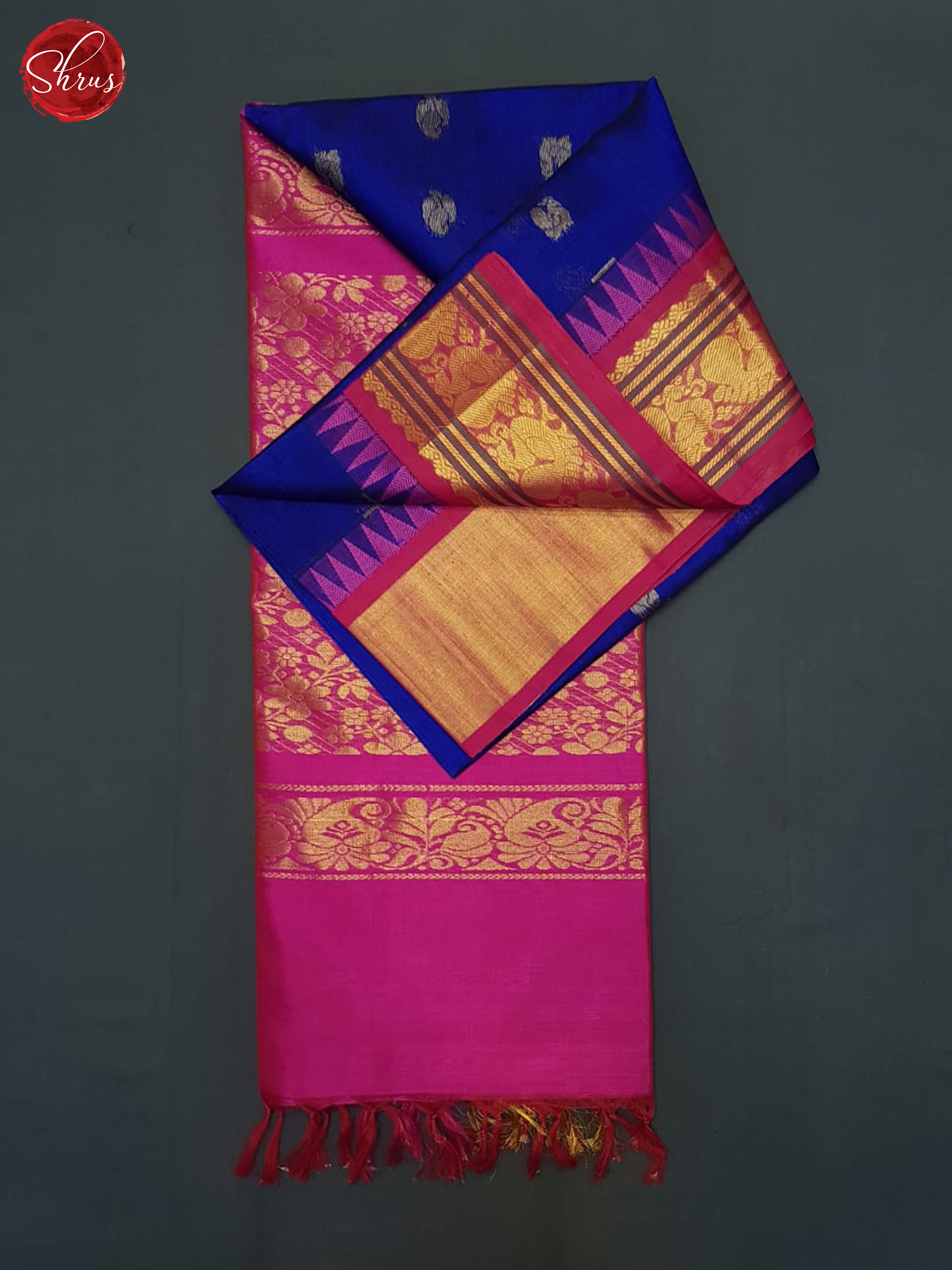 Blue And Pink-Silk cotton saree - Shop on ShrusEternity.com