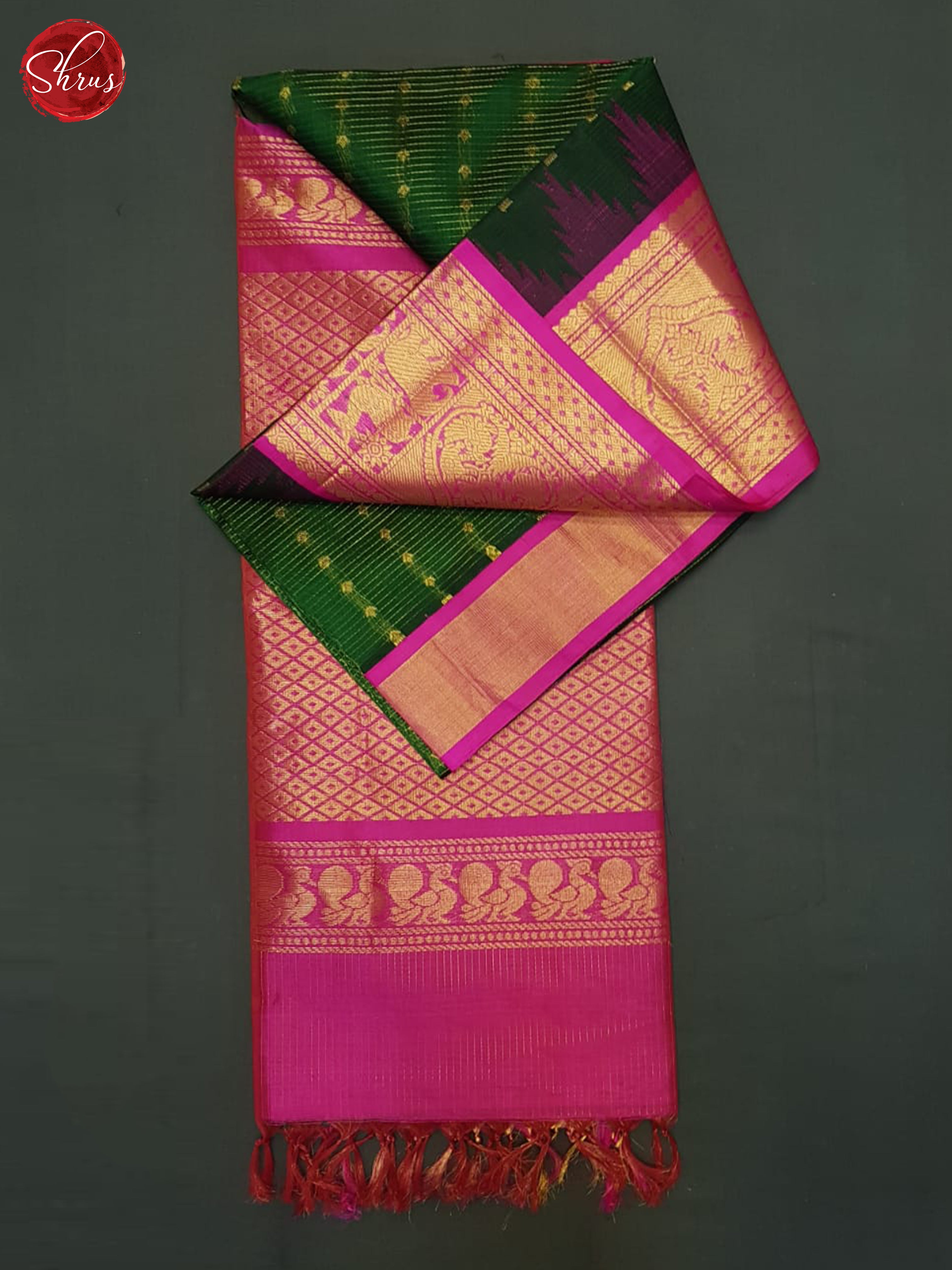 Green And Pink-Silk cotton saree - Shop on ShrusEternity.com