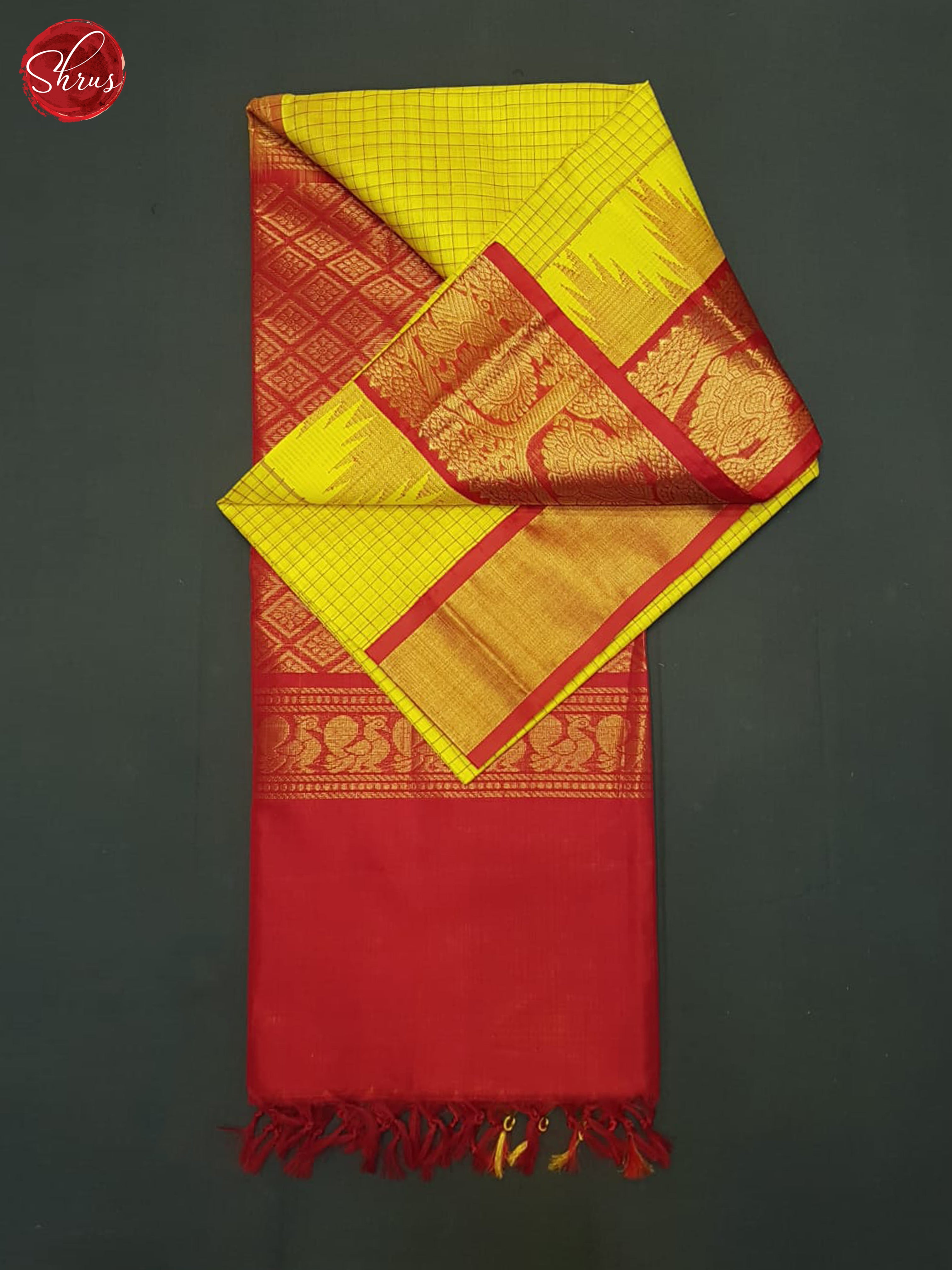 Yellow And Red-Silk cotton saree - Shop on ShrusEternity.com