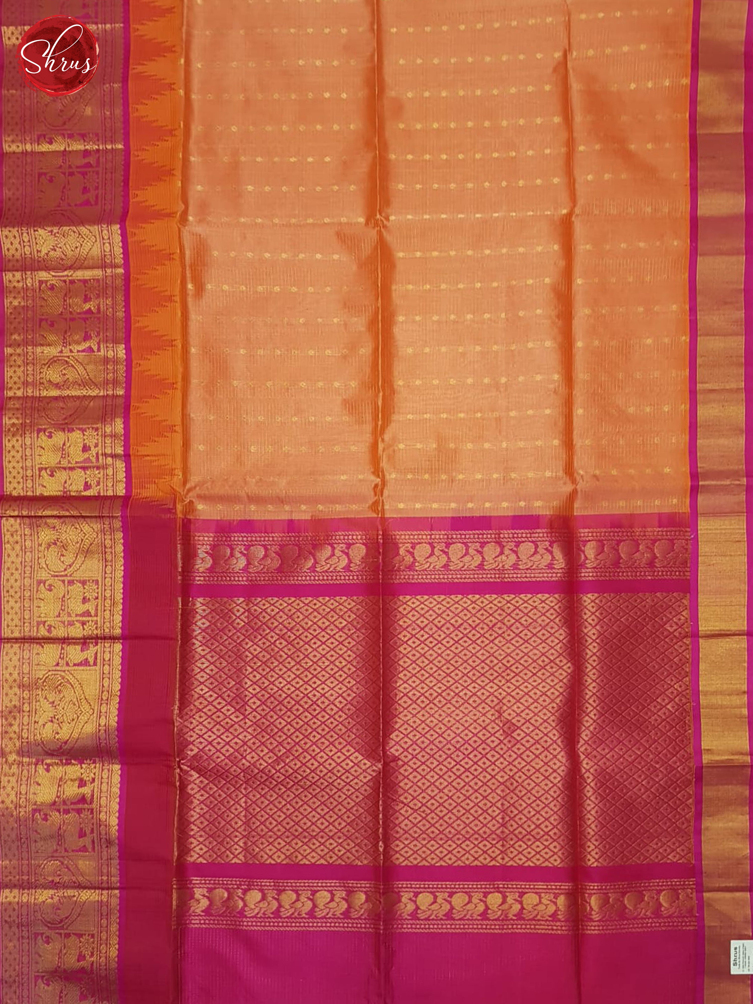 Peach And Pink-Silk cotton saree - Shop on ShrusEternity.com