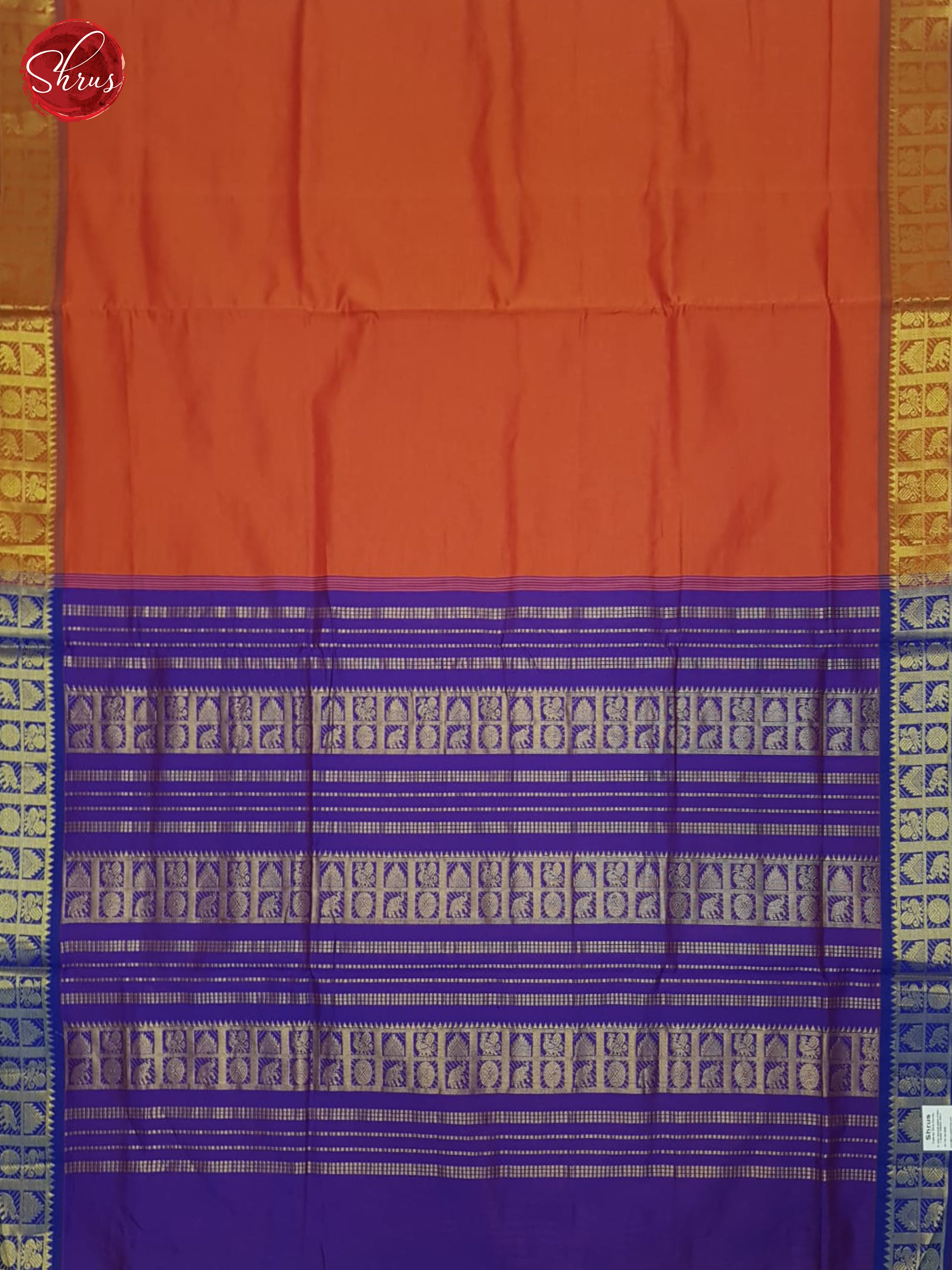 Orange And Purple- Kanchipuram Madisar Silk Saree(9 Yards) - Shop on ShrusEternity.com