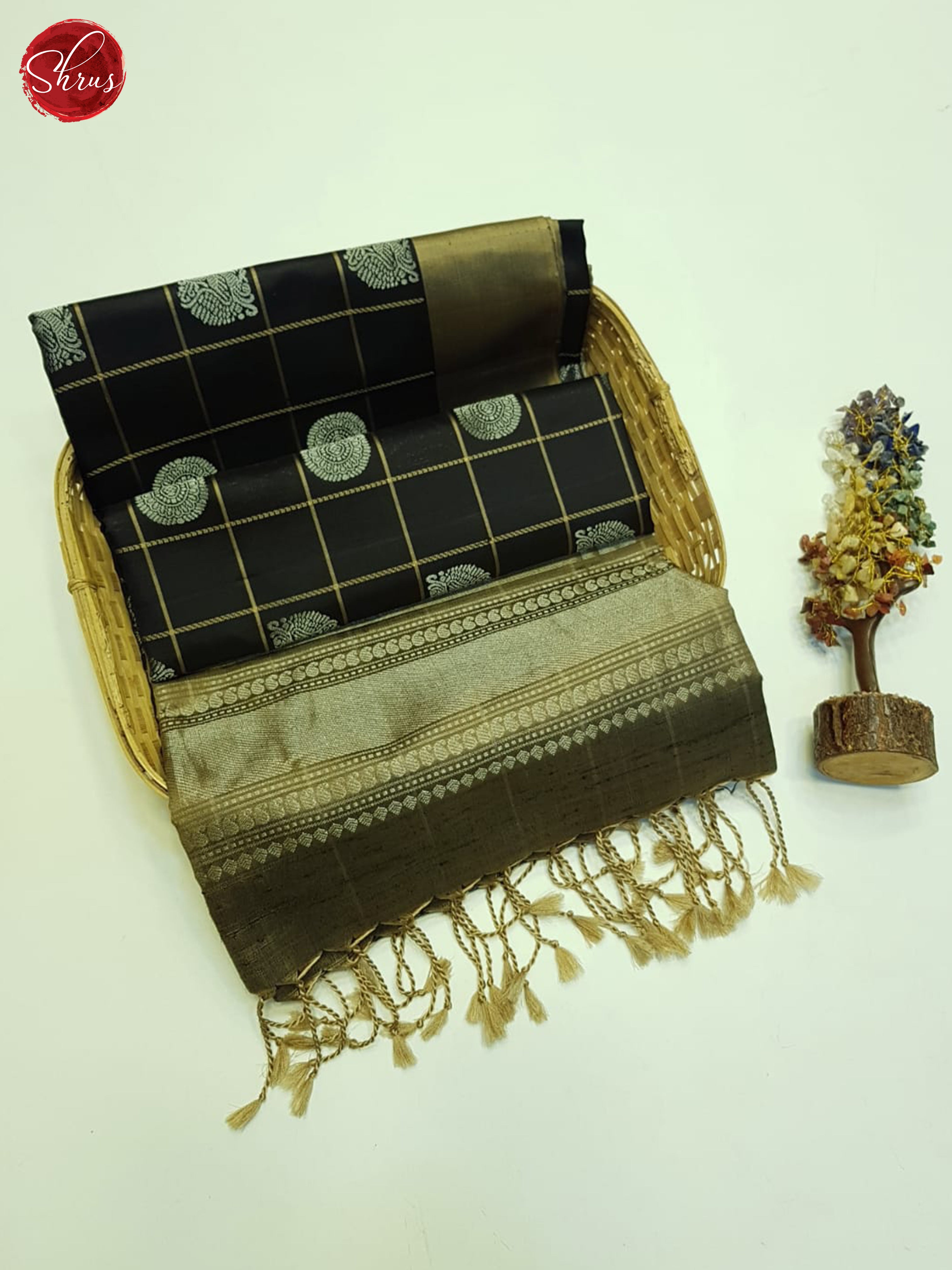 Black And Brown- Soft Silk Saree - Shop on ShrusEternity.com