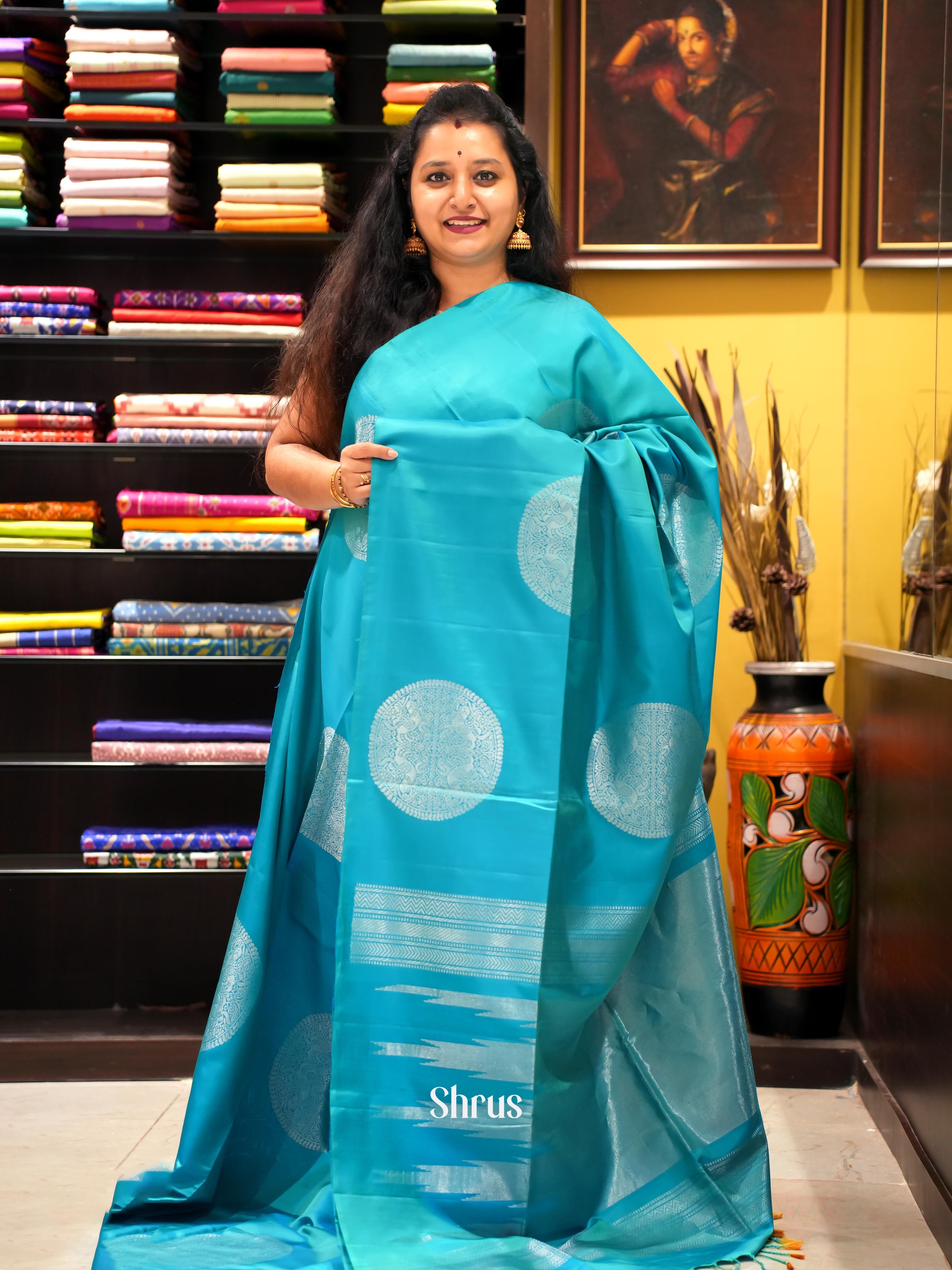 Blue(Single Tone)- Soft Silk Saree - Shop on ShrusEternity.com