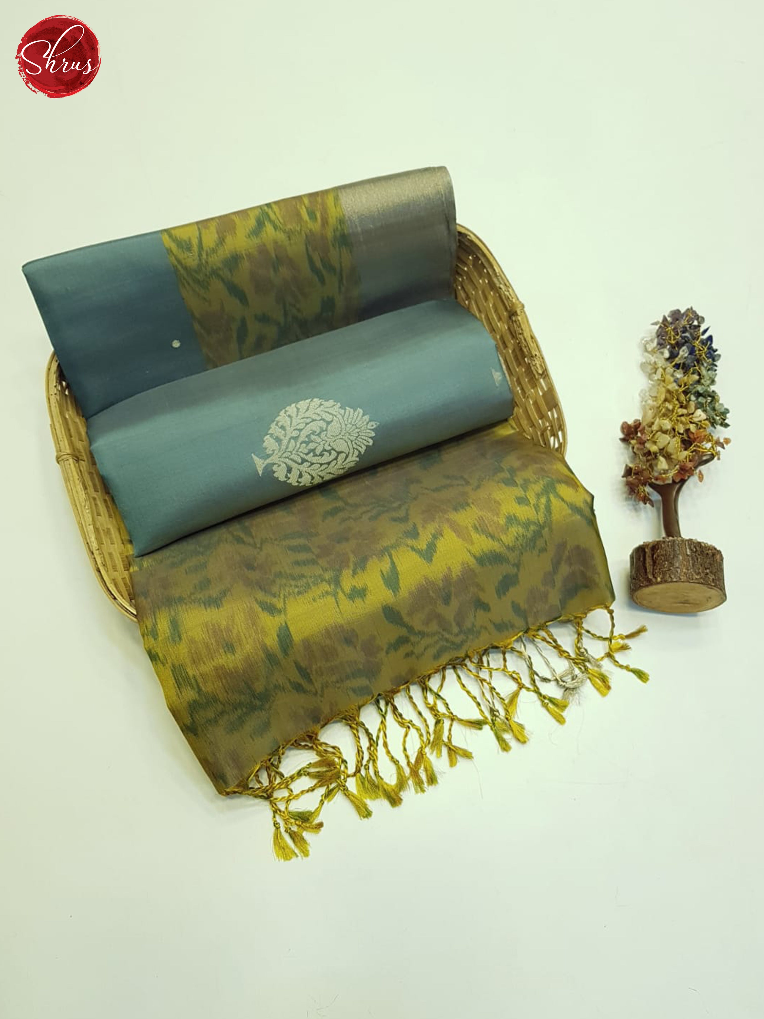 Grey And Mustard- Soft Silk Saree - Shop on ShrusEternity.com