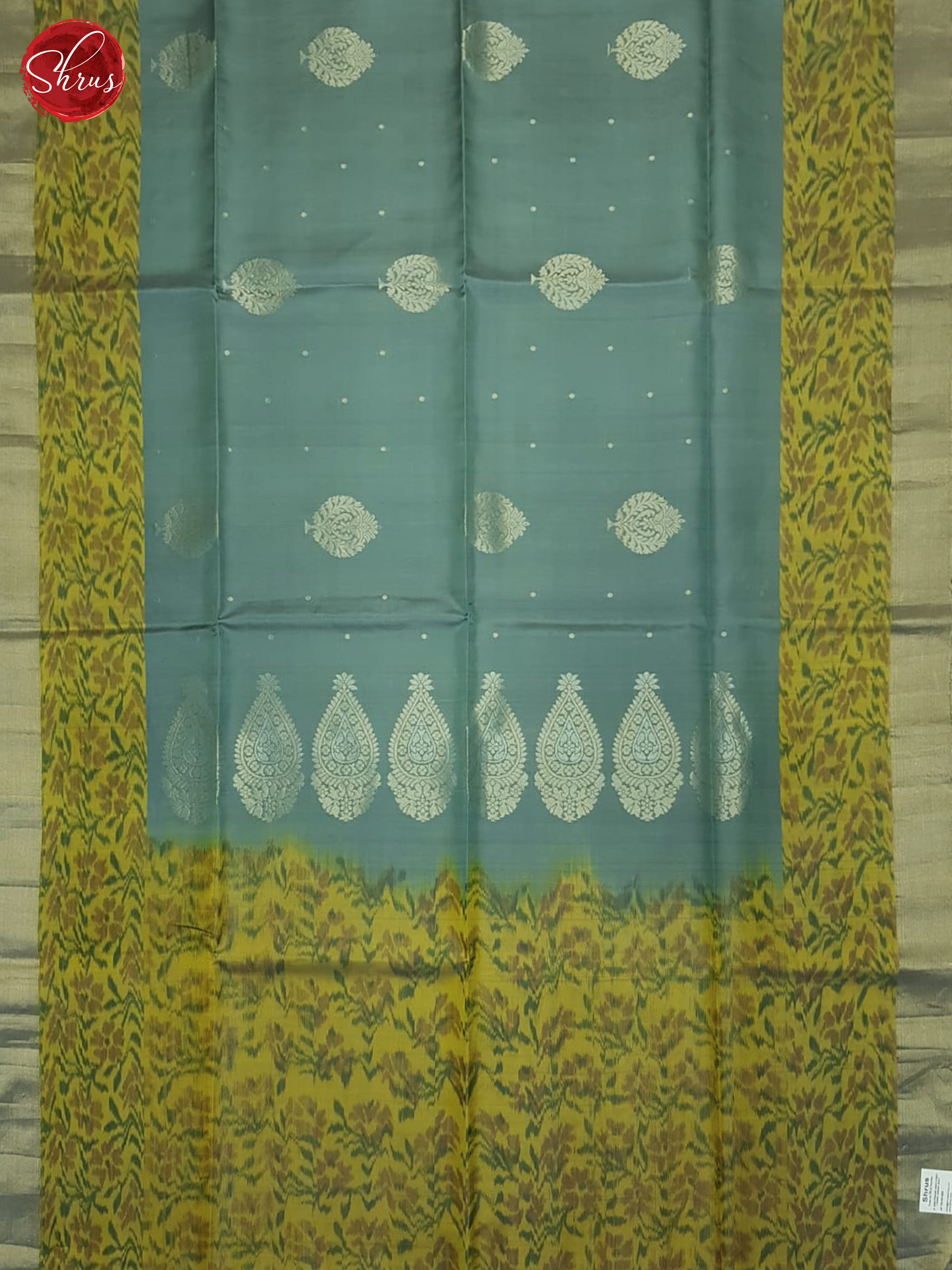 Grey And Mustard- Soft Silk Saree - Shop on ShrusEternity.com