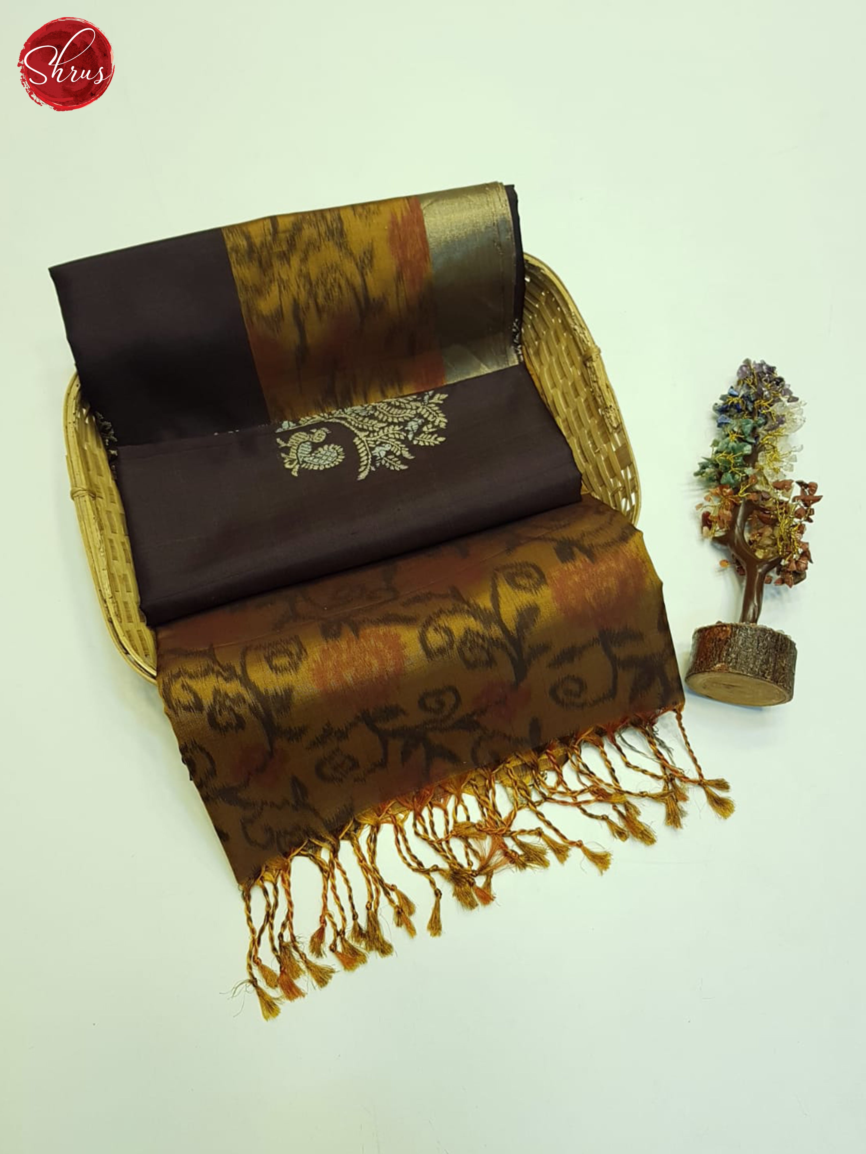 Brown And Mustard- Soft Silk Saree - Shop on ShrusEternity.com